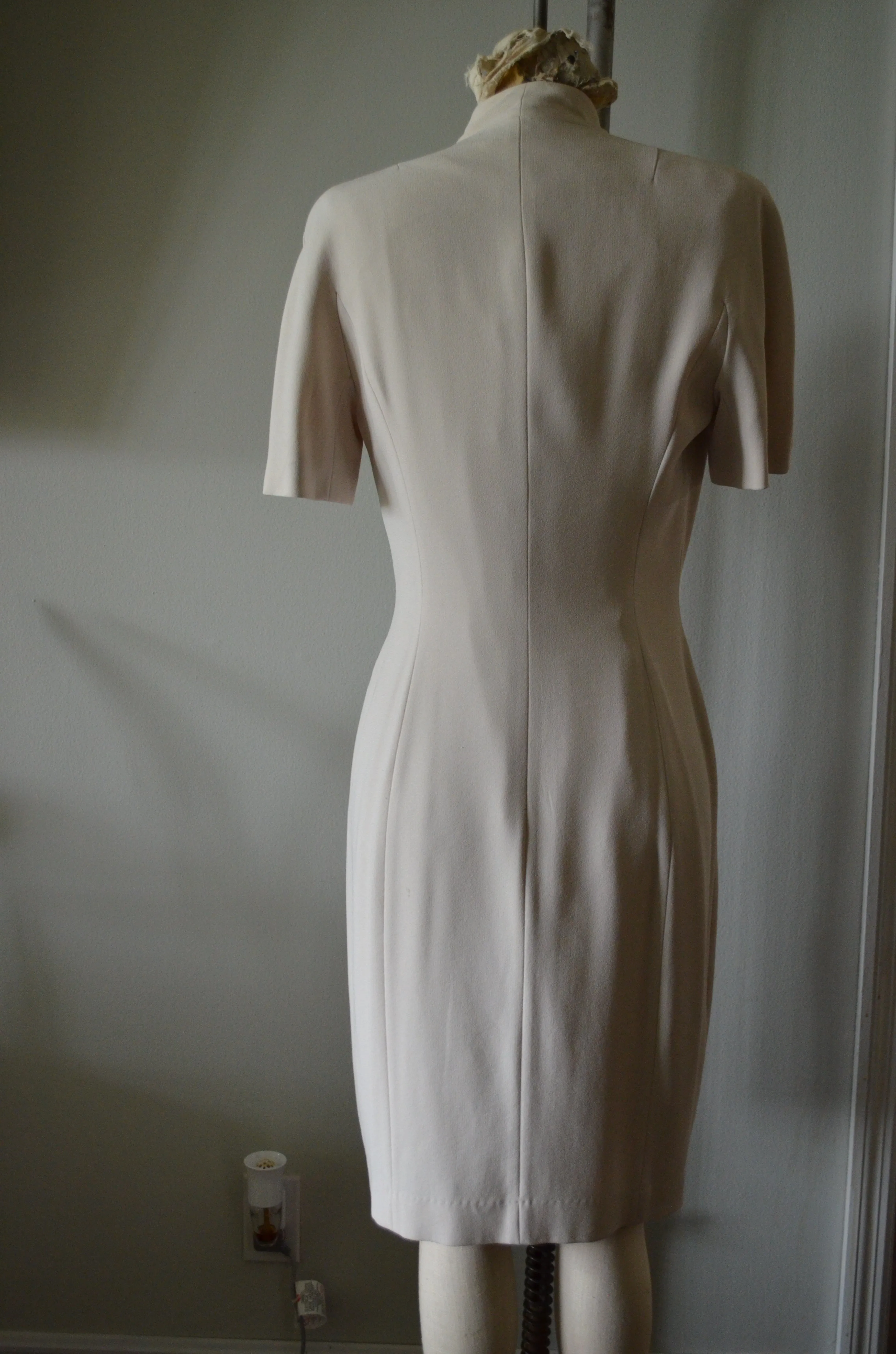 1980S Blazer Dress Beige Button Down Shirt Dress With Linen Shoulder Pads