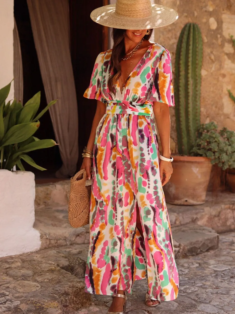 Abstract Print Maxi Dress
