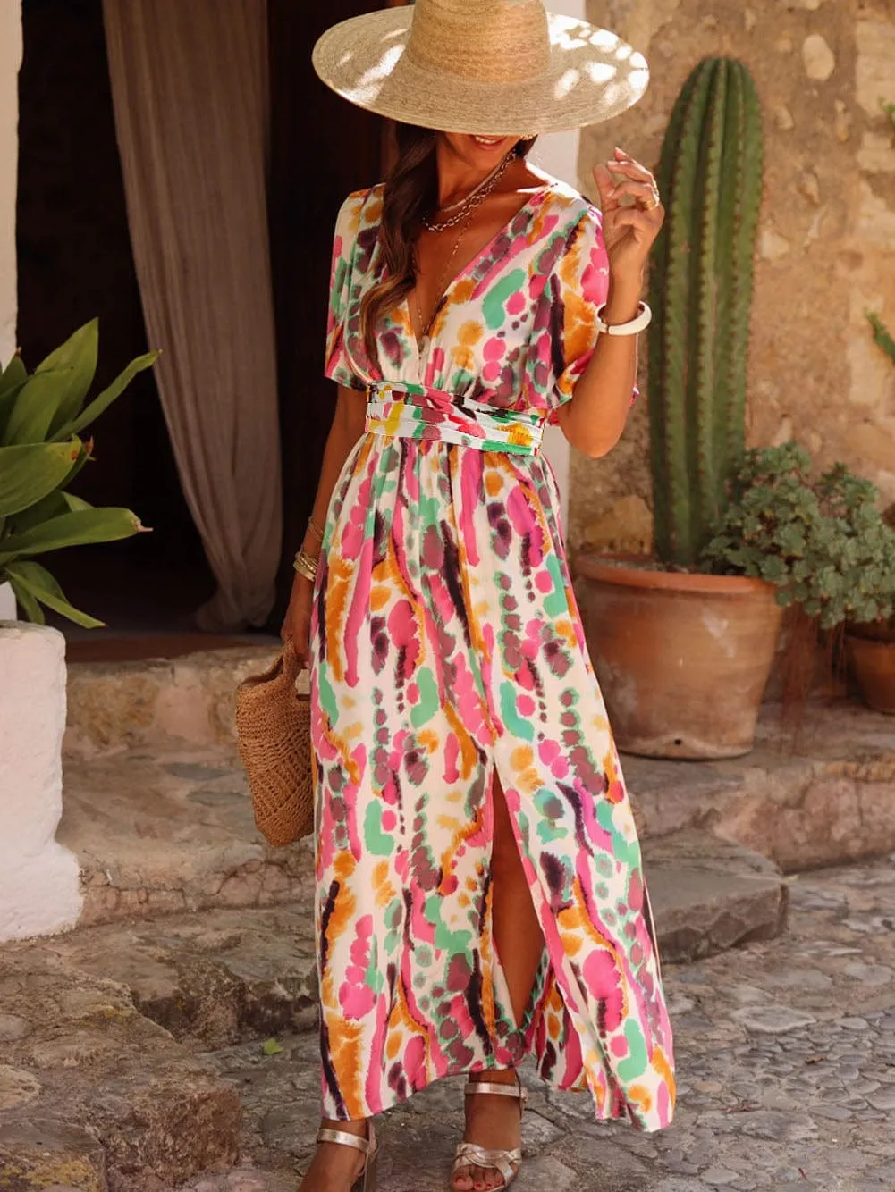 Abstract Print Maxi Dress