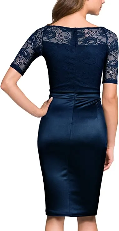 Amaranth Women's Short Sleeve Colorblock Sheath Pencil Business Church Dress - Mmondschein