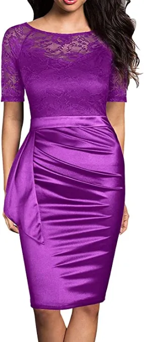 Amaranth Women's Short Sleeve Colorblock Sheath Pencil Business Church Dress - Mmondschein