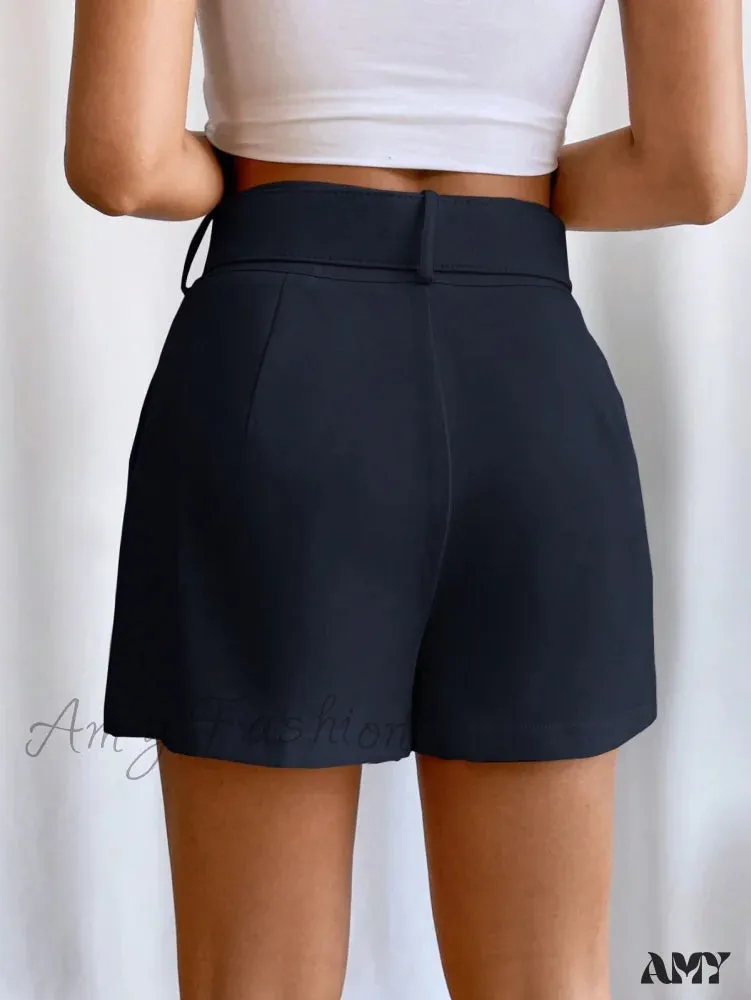 Amy Fashion - Fold Pleated Belted Wide Leg Shorts