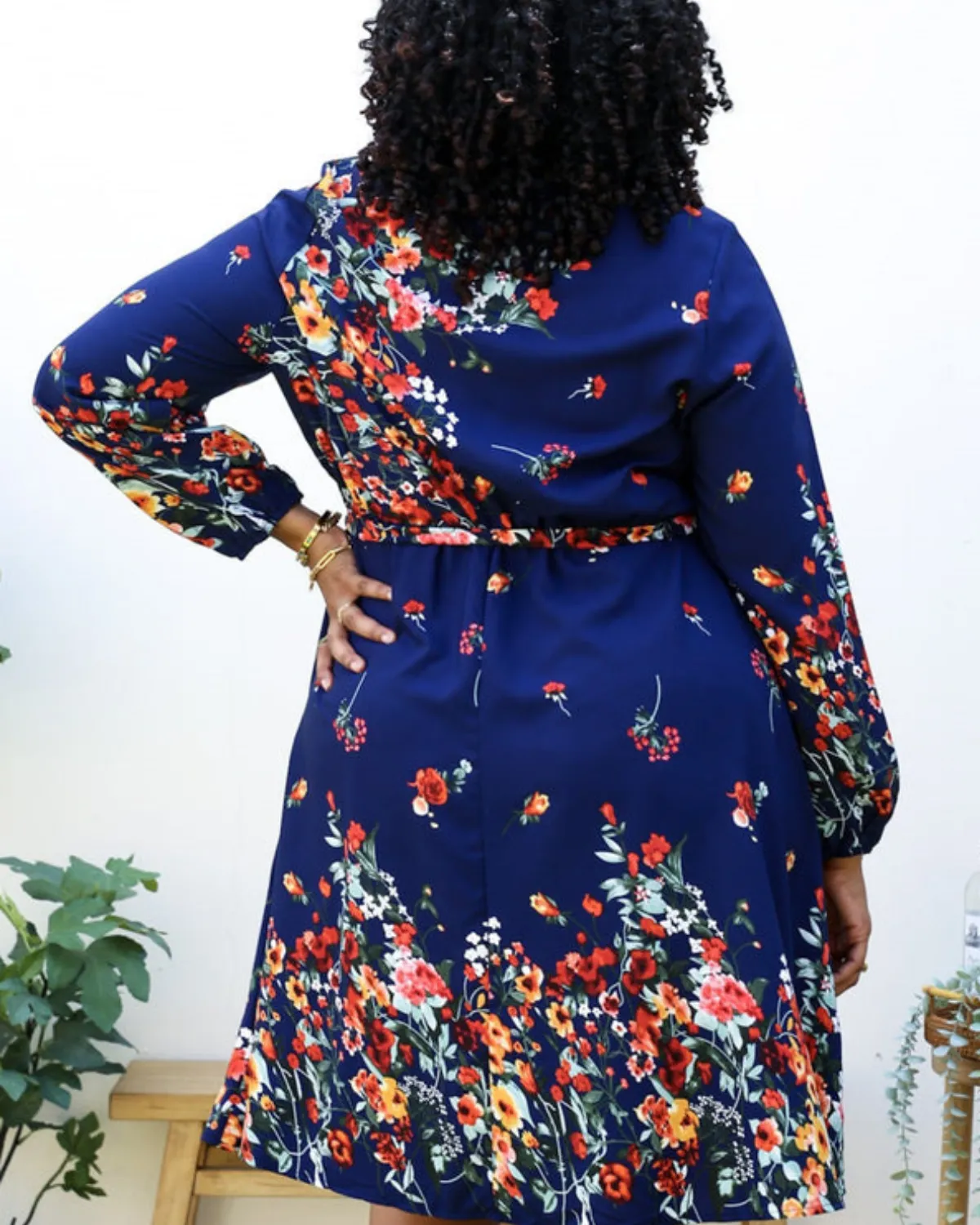 Anna Kaci Plus Size Floral Mix Print Tied Belt Waist Navy Midi Dress - Jn4736