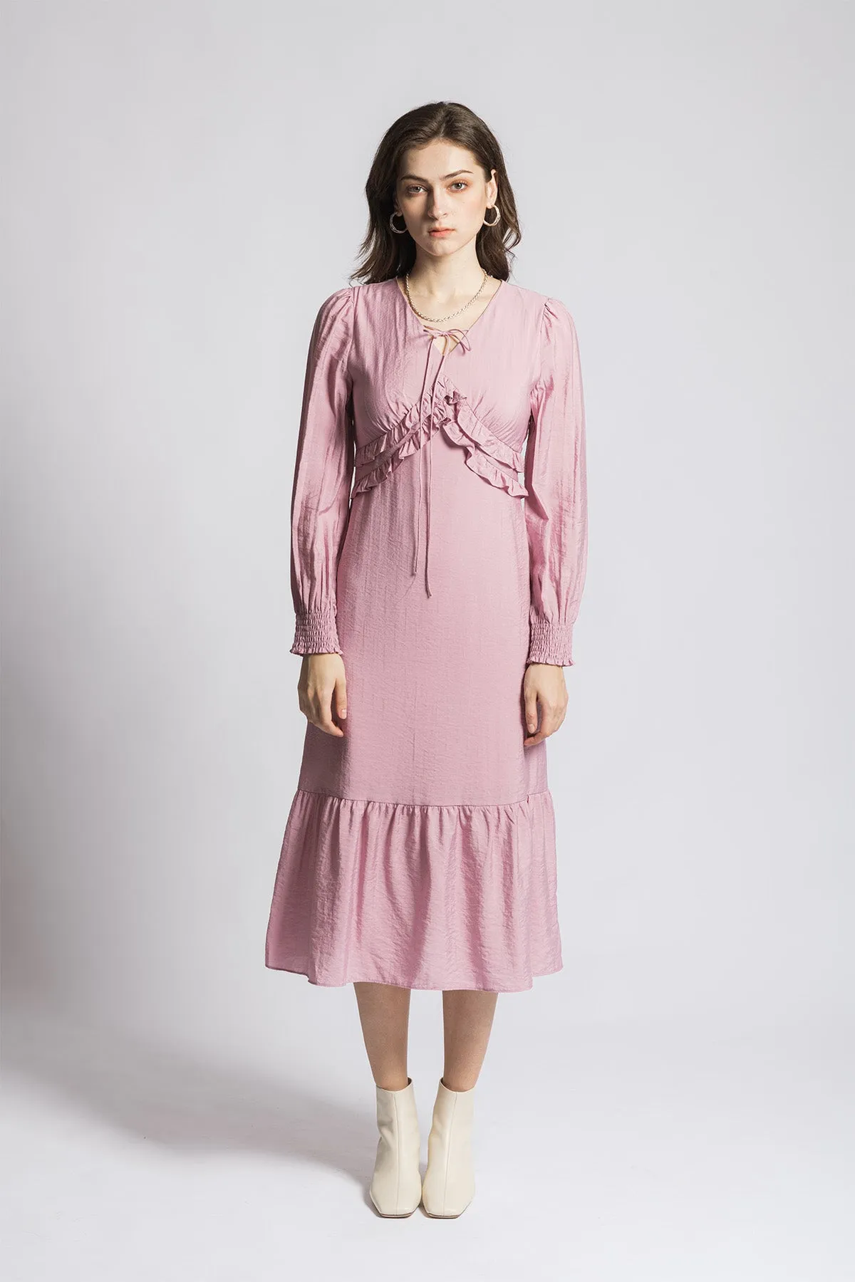 Annalouisse Ruffled Halter Neck Long Sleeve Dress