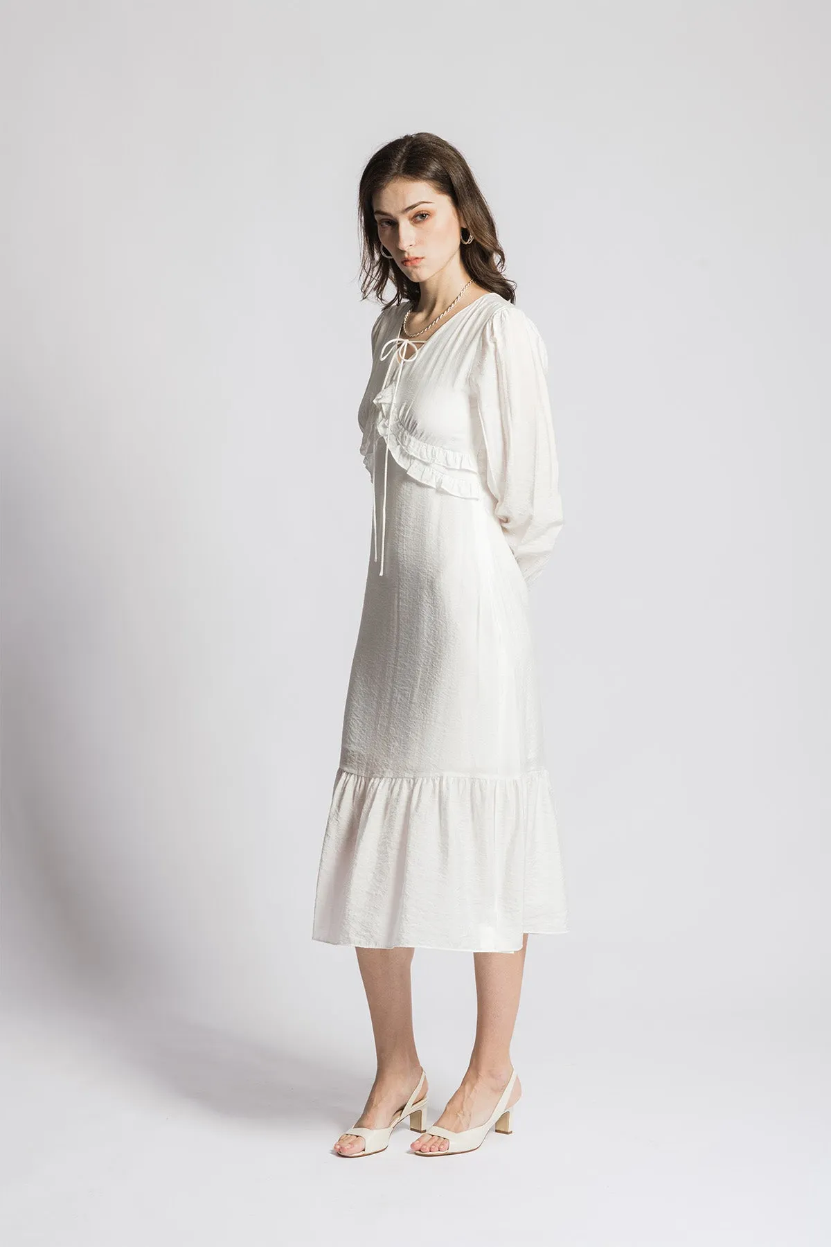 Annalouisse Ruffled Halter Neck Long Sleeve Dress