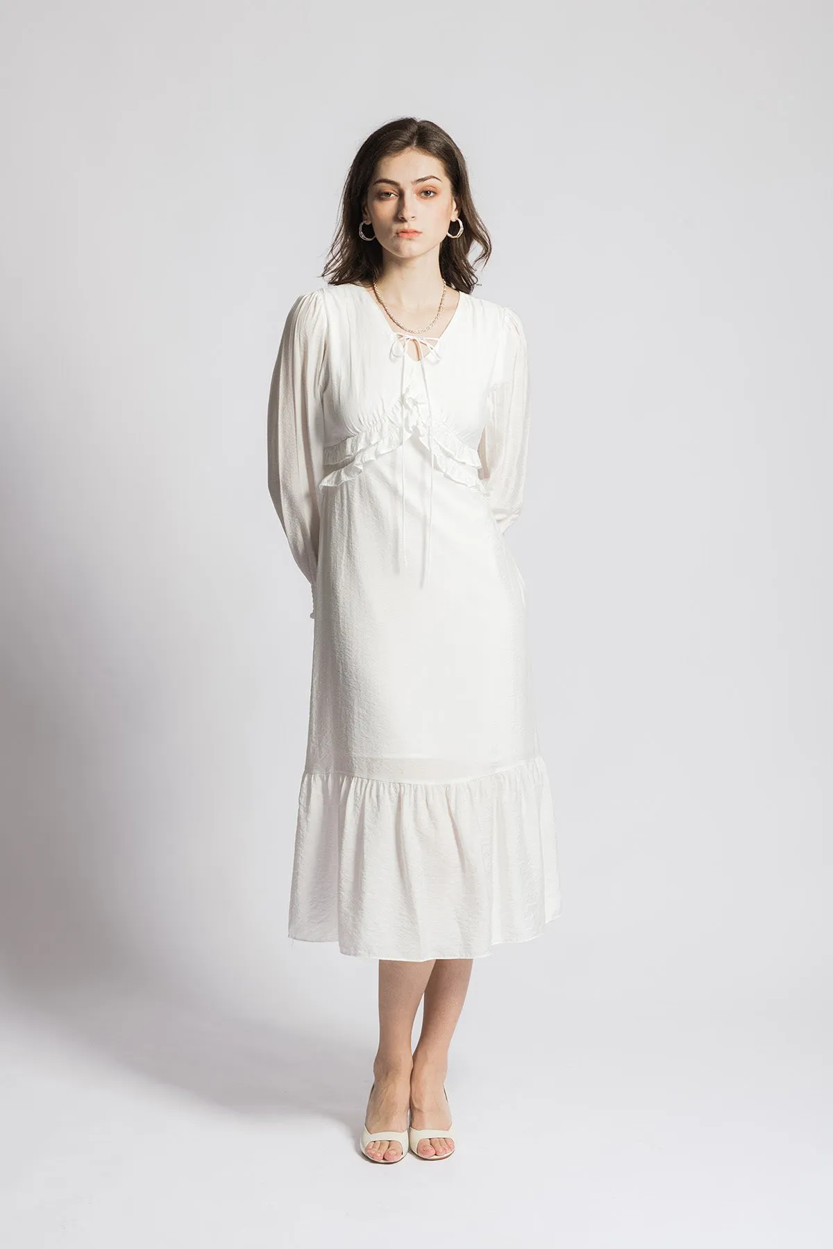 Annalouisse Ruffled Halter Neck Long Sleeve Dress
