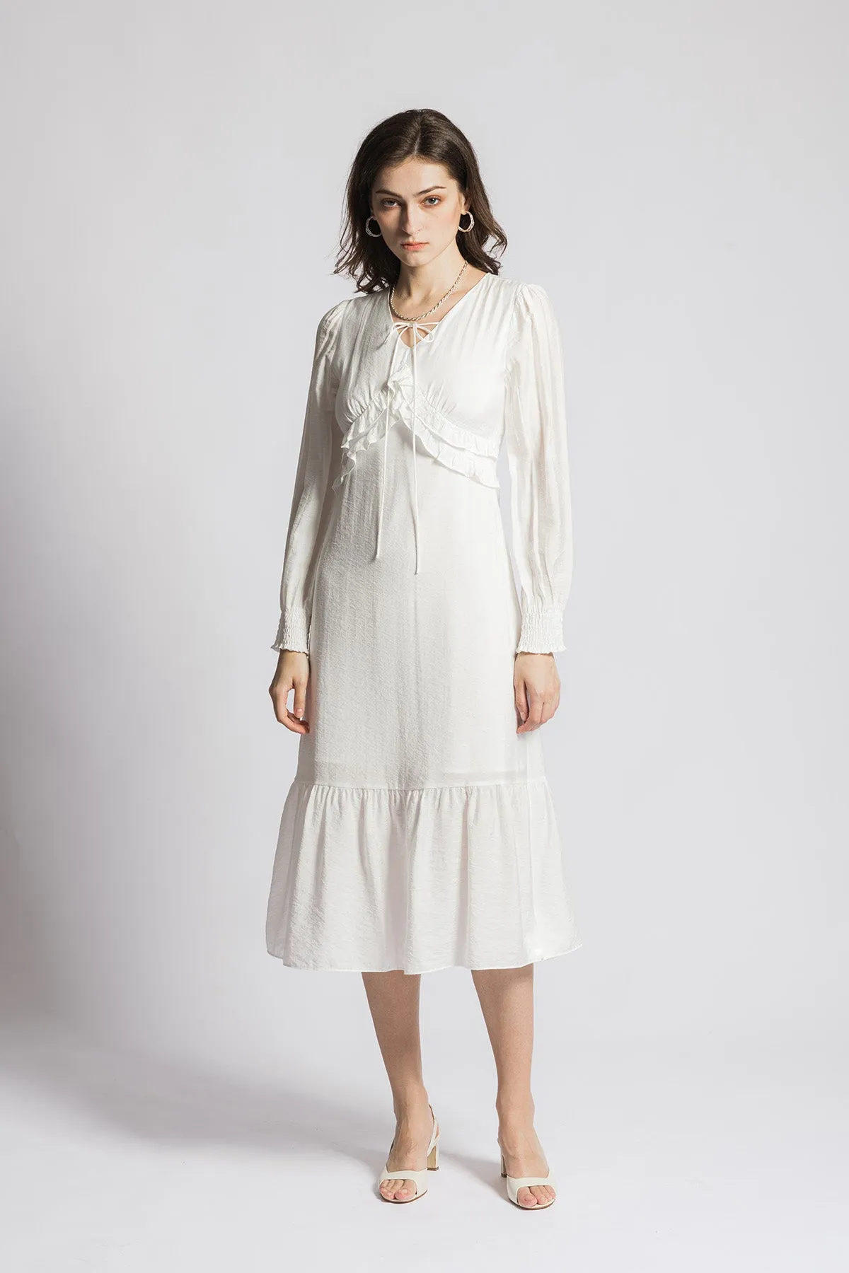Annalouisse Ruffled Halter Neck Long Sleeve Dress