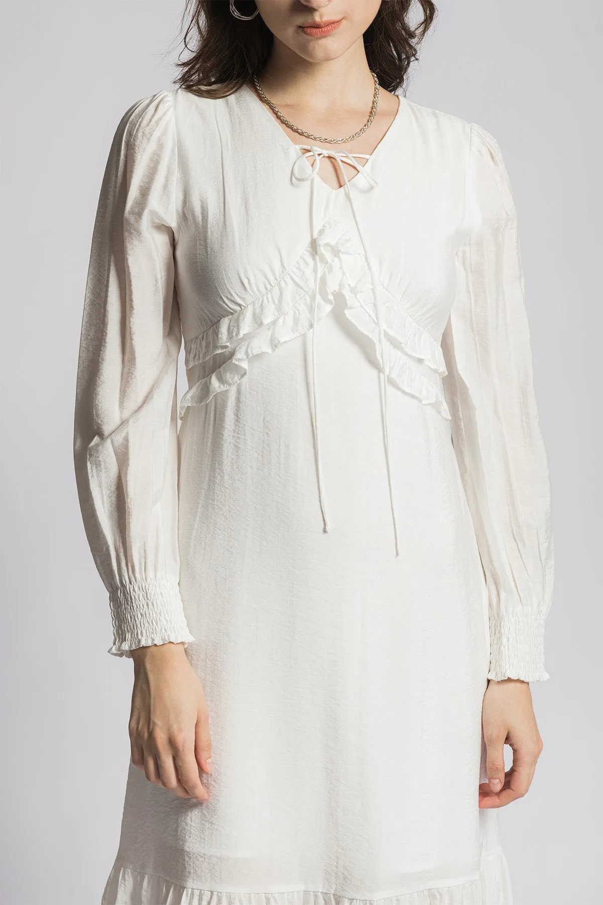 Annalouisse Ruffled Halter Neck Long Sleeve Dress