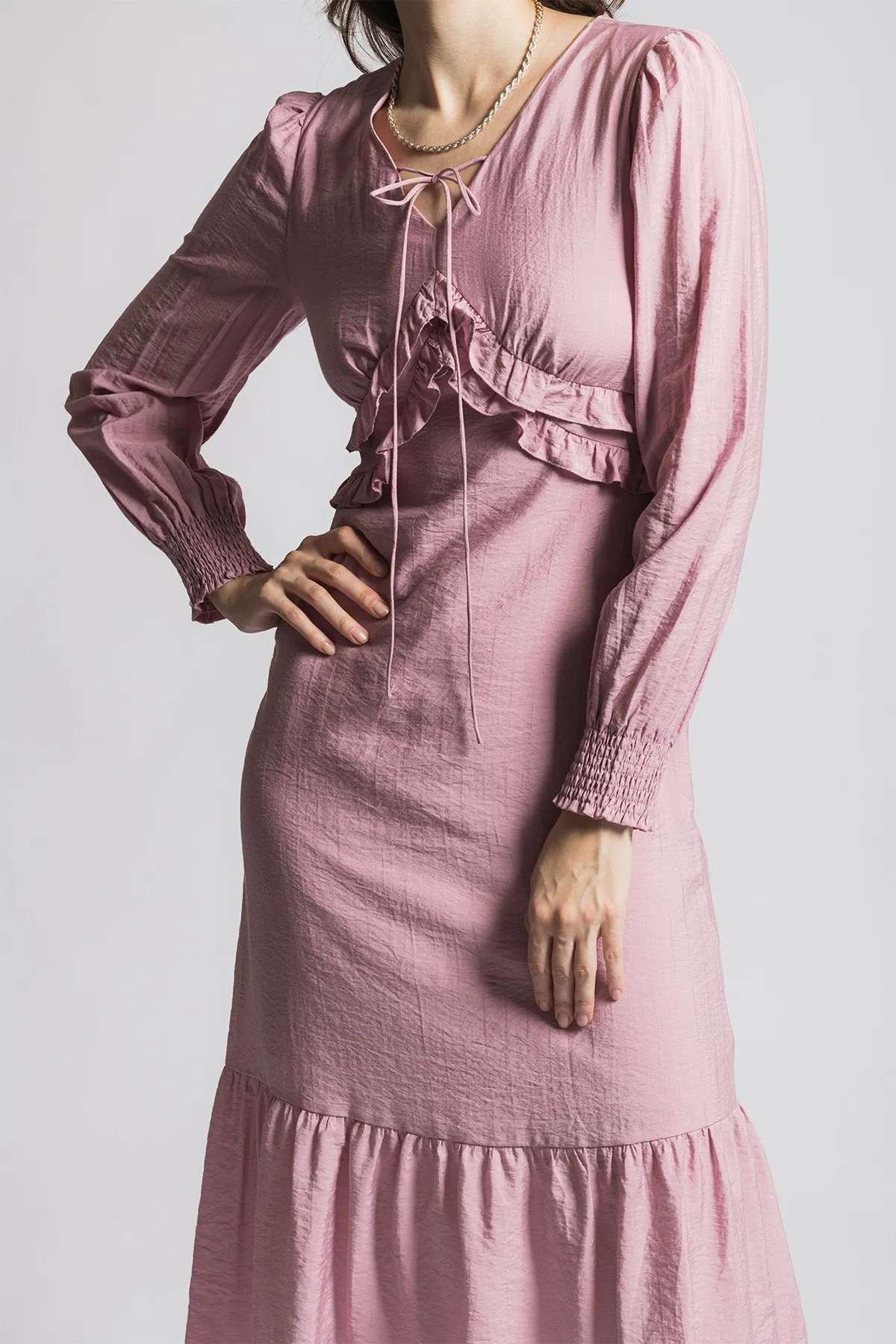 Annalouisse Ruffled Halter Neck Long Sleeve Dress