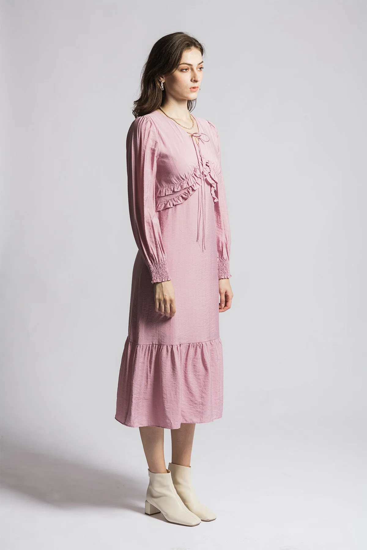 Annalouisse Ruffled Halter Neck Long Sleeve Dress