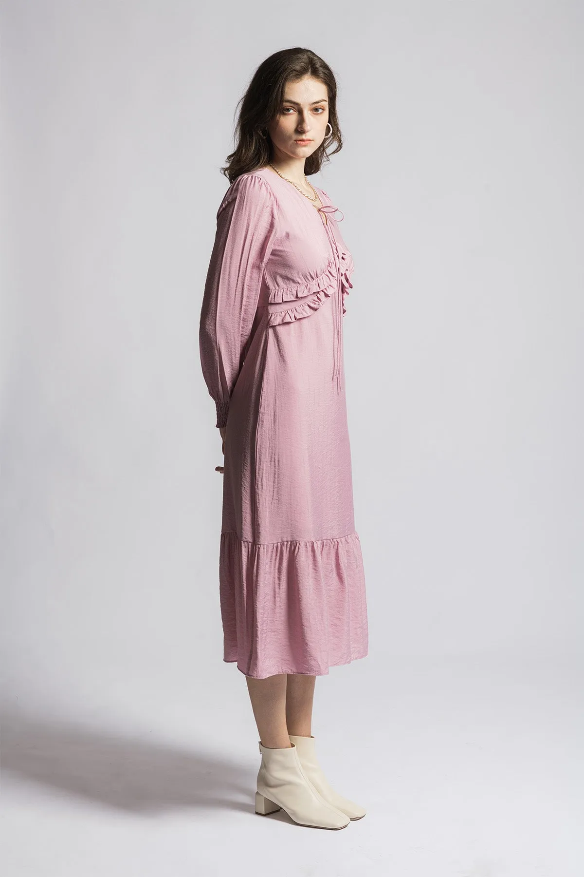 Annalouisse Ruffled Halter Neck Long Sleeve Dress