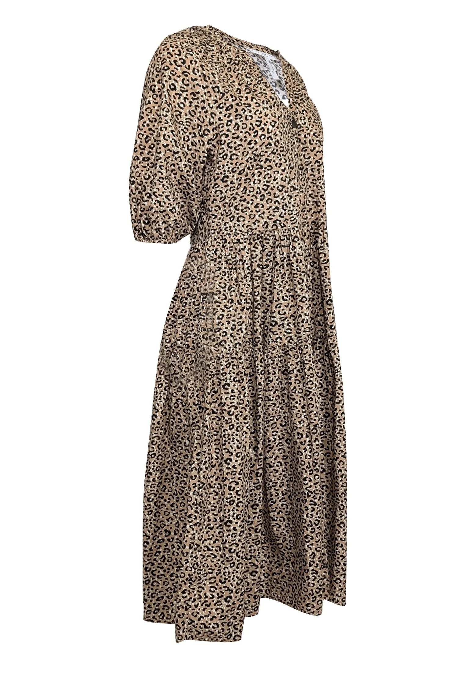 Apiece Apart - Tan & Black Leopard Print Poplin Midi Dress Sz 2