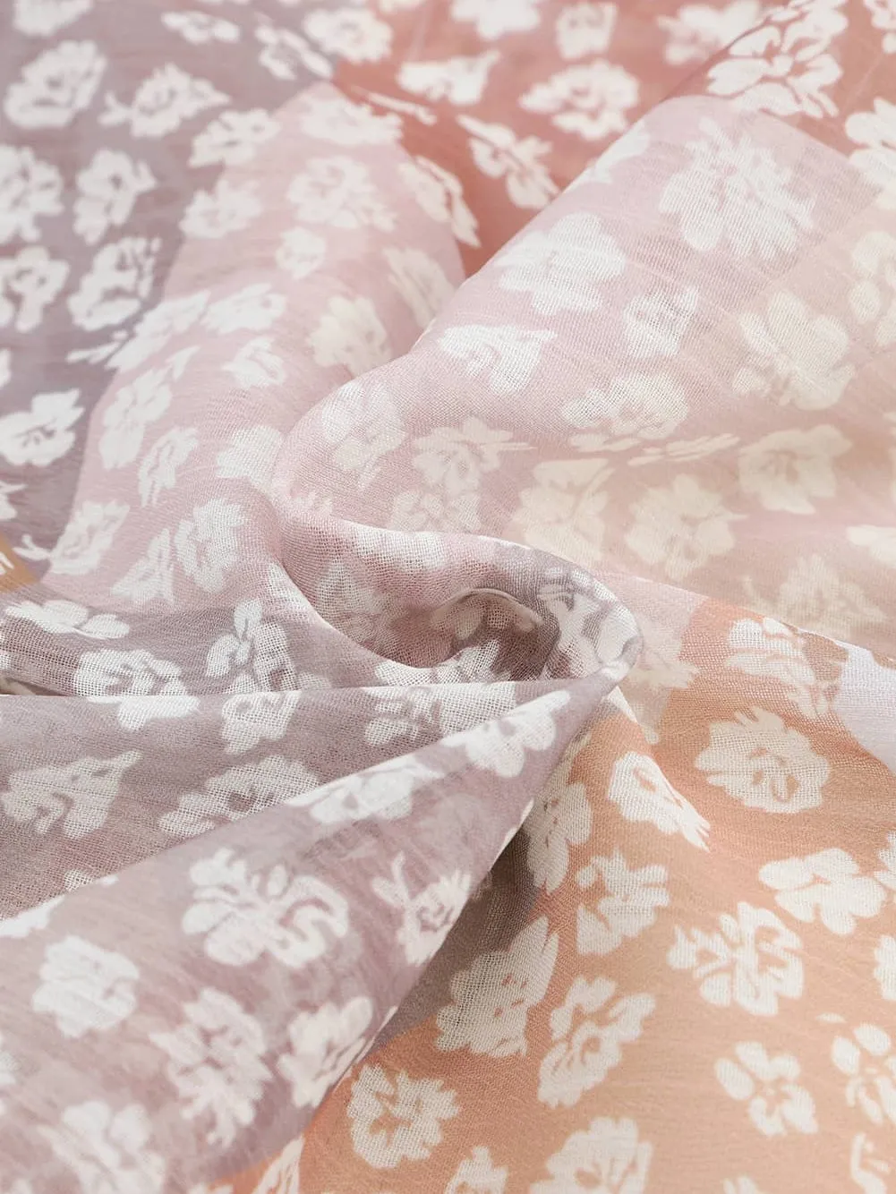 Apricot Floral Smocked Boho Maxi Skirt with Button Front Slit