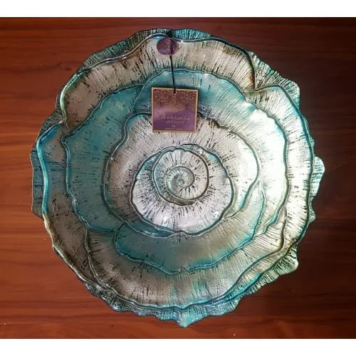 Artistic Accent Silver Hand Crafted Forged Glass Bowl