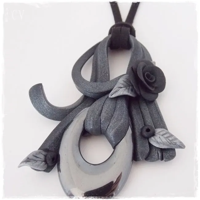 Artistic Black Rose Hematite Pendant