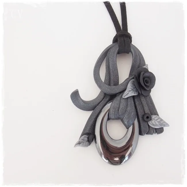 Artistic Black Rose Hematite Pendant