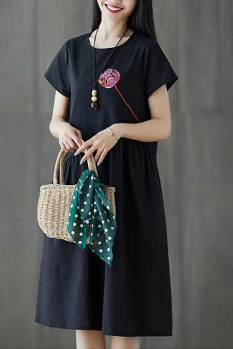 Artistic  Loose MIDI Linen Dress JL024