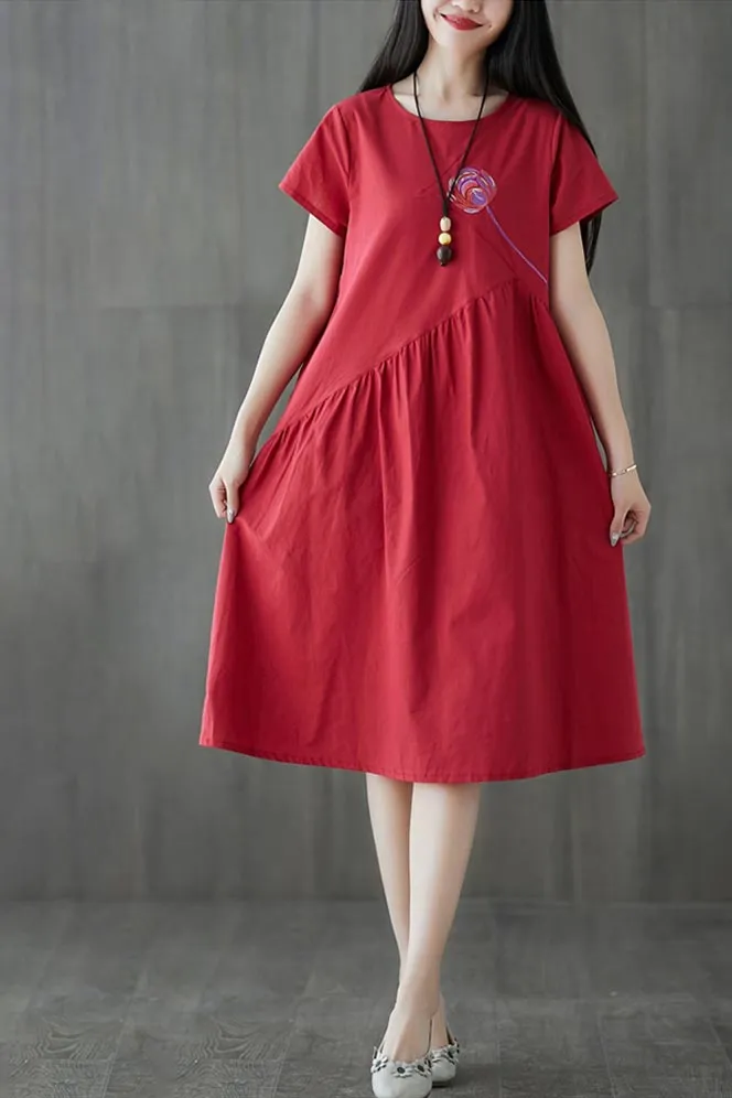 Artistic  Loose MIDI Linen Dress JL024
