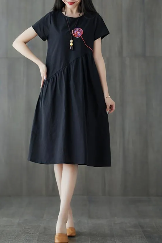 Artistic  Loose MIDI Linen Dress JL024