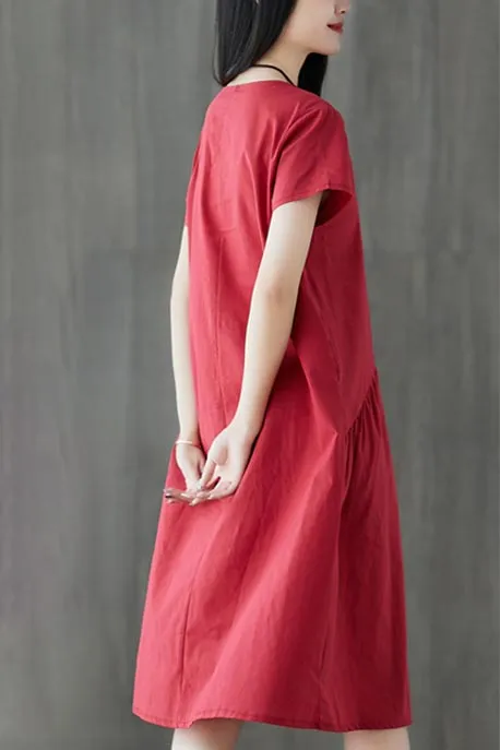 Artistic  Loose MIDI Linen Dress JL024