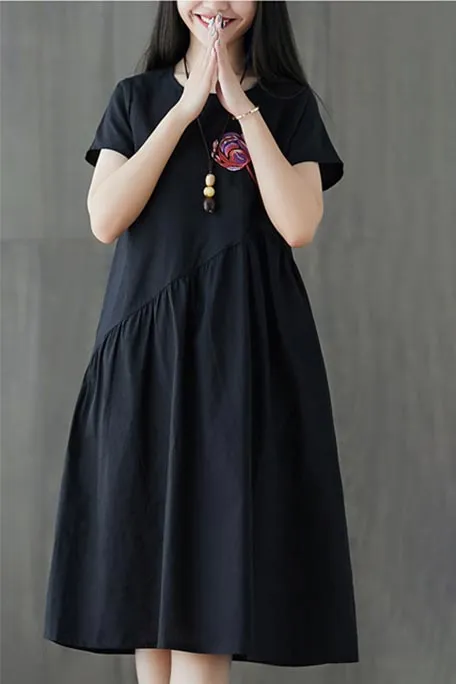 Artistic  Loose MIDI Linen Dress JL024