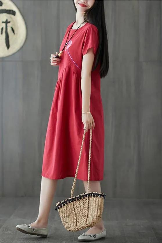 Artistic  Loose MIDI Linen Dress JL024