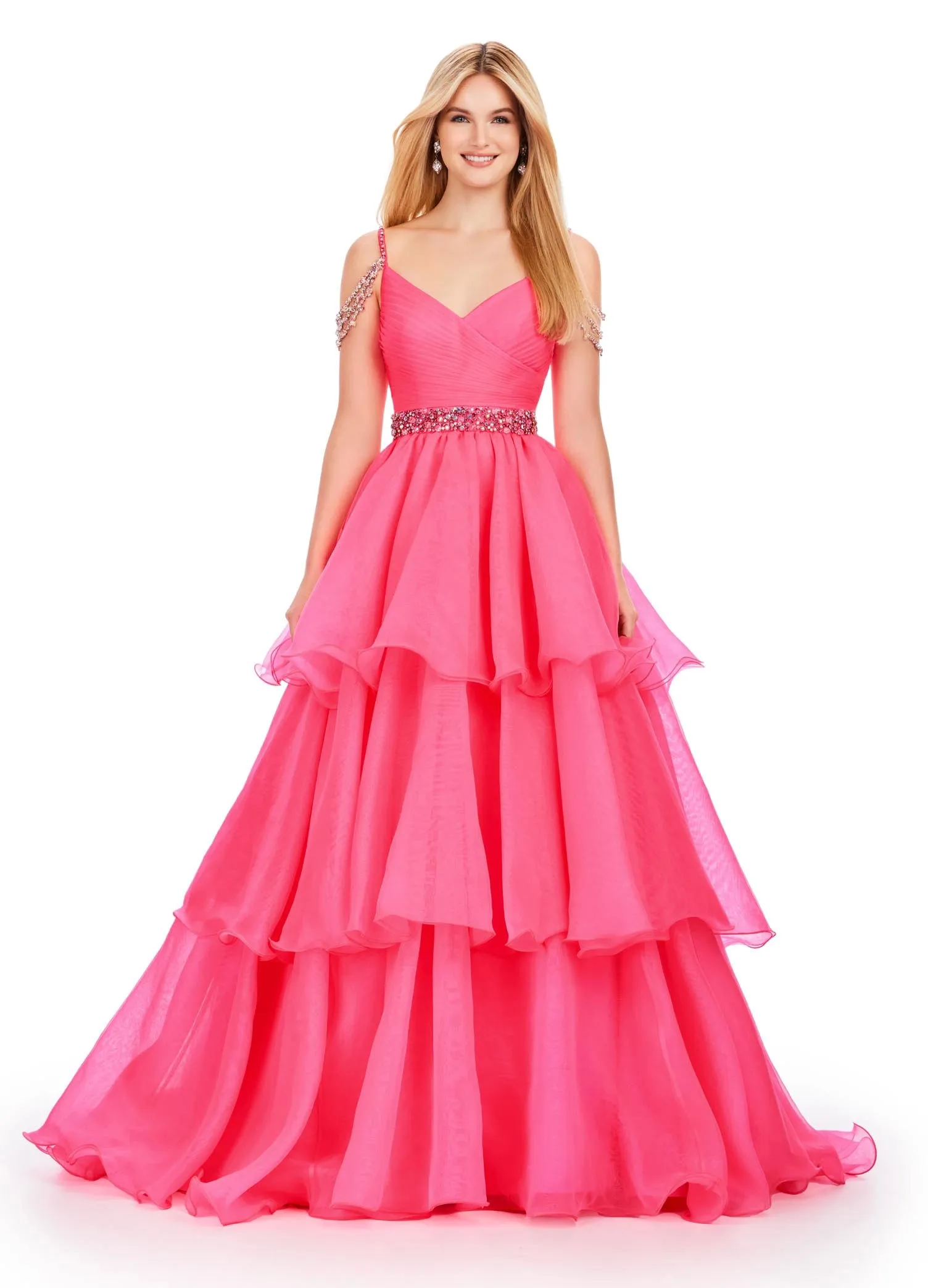 Ashley Lauren 11561 Long Prom Layer Ballgown Dress Crystal Off The Shoulder Pageant Gown