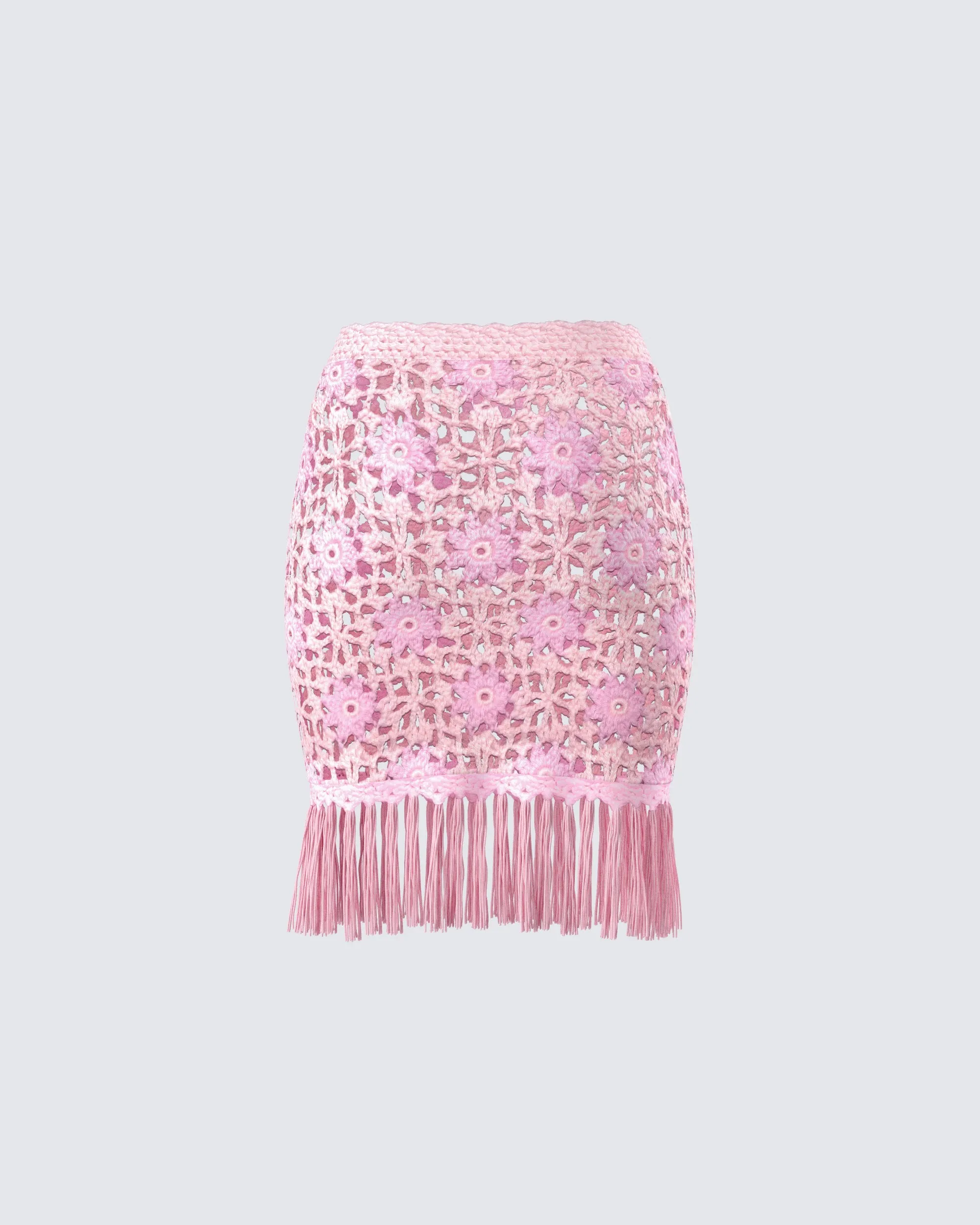 Aya Pink Floral Crochet Mini Skirt