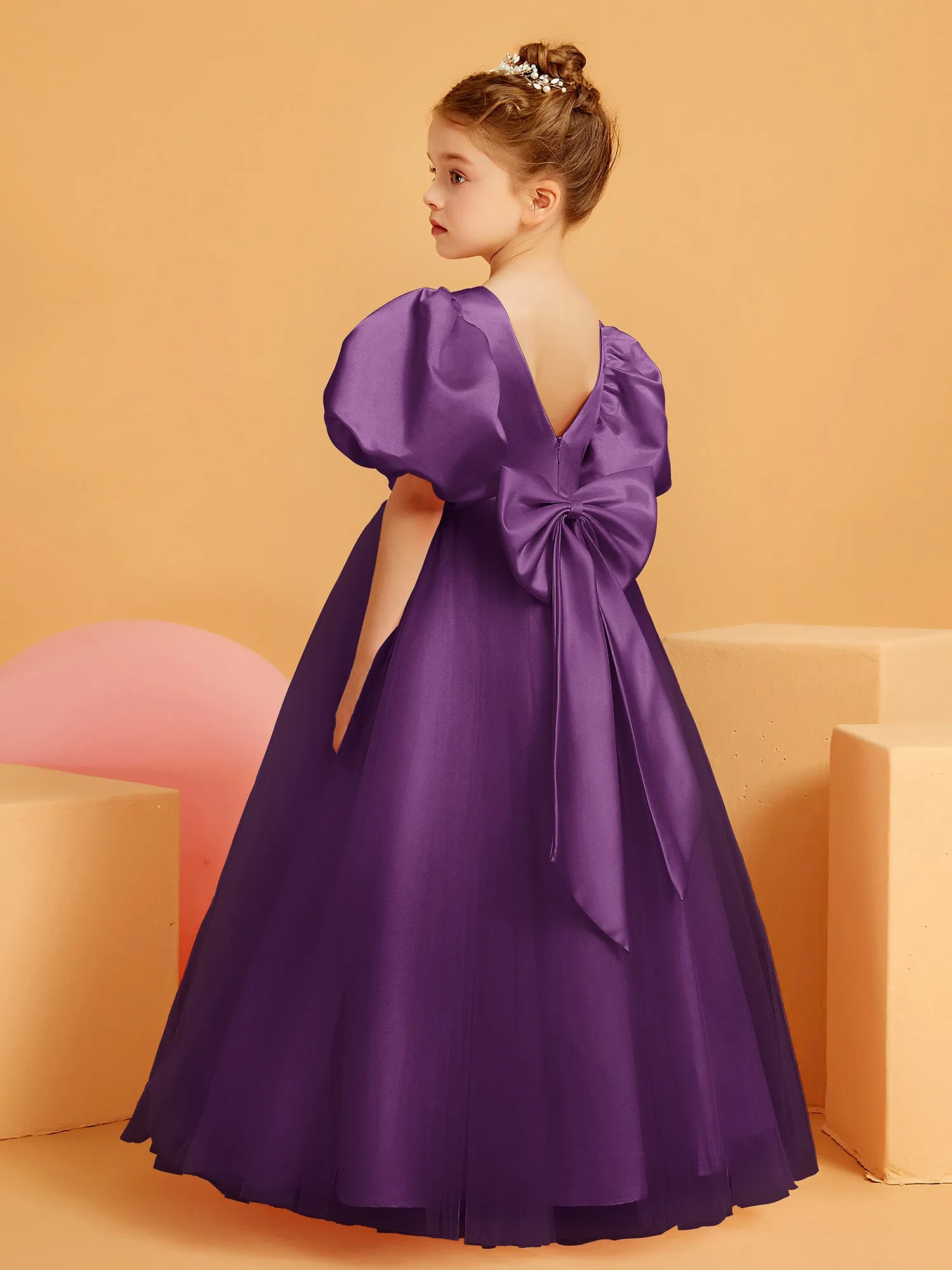Ball-Gown/Princess Floor-Length Flower Girl Dress Grape