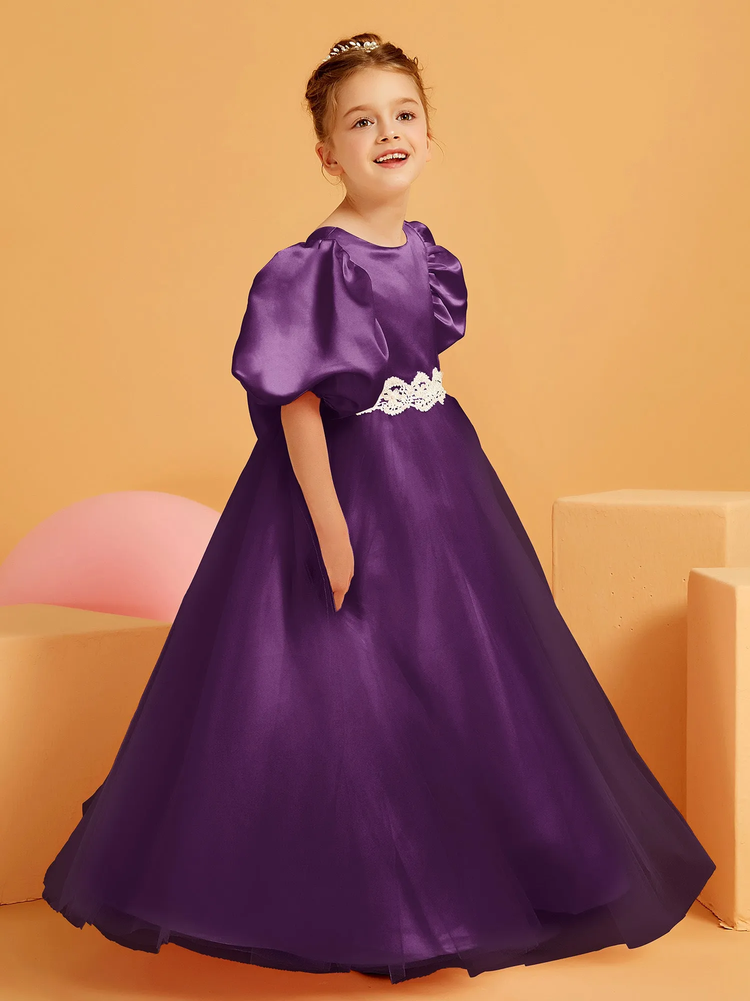 Ball-Gown/Princess Floor-Length Flower Girl Dress Grape
