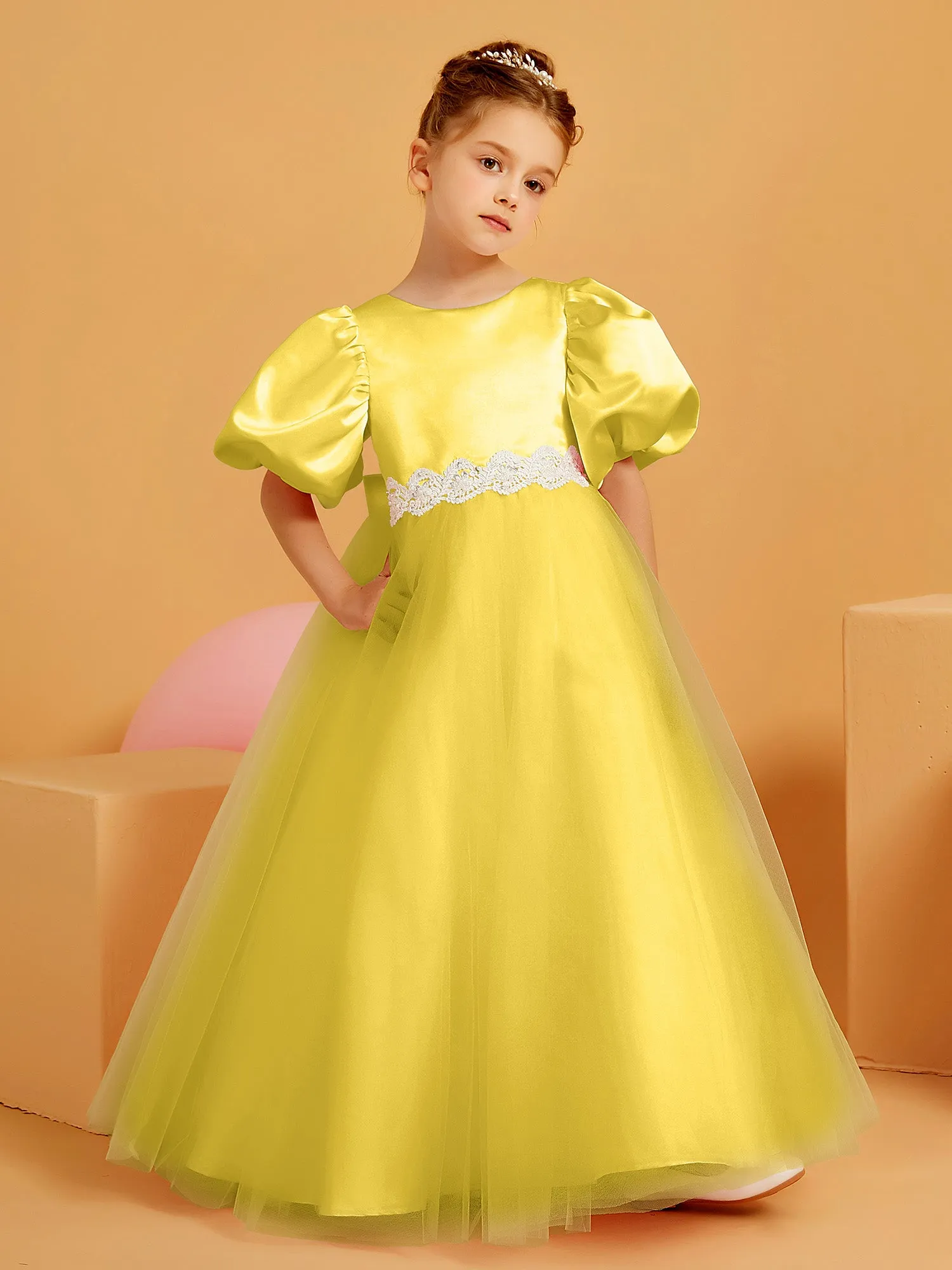 Ball-Gown/Princess Floor-Length Flower Girl Dress Marigold