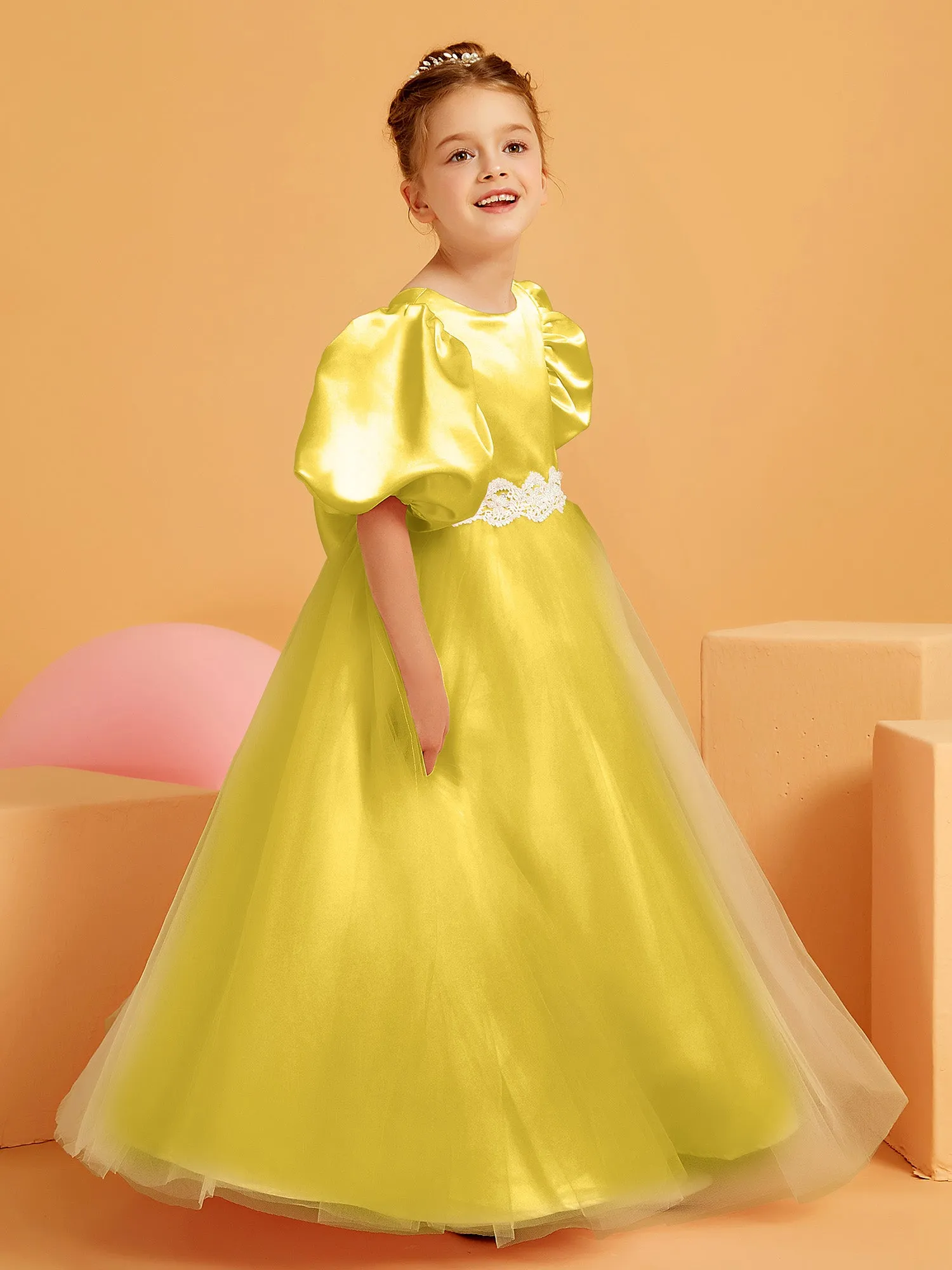 Ball-Gown/Princess Floor-Length Flower Girl Dress Marigold