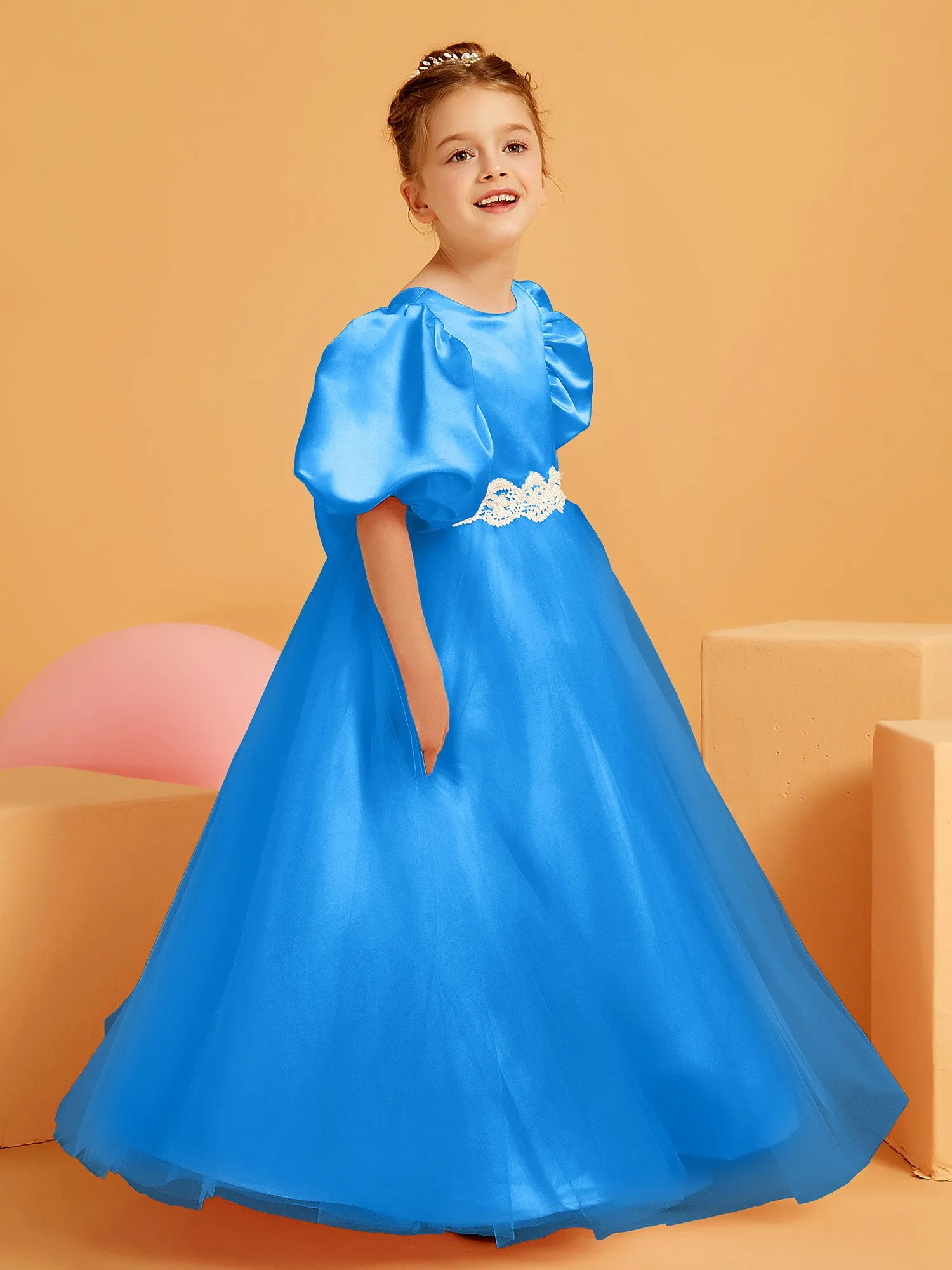 Ball-Gown/Princess Floor-Length Flower Girl Dress Ocean Blue