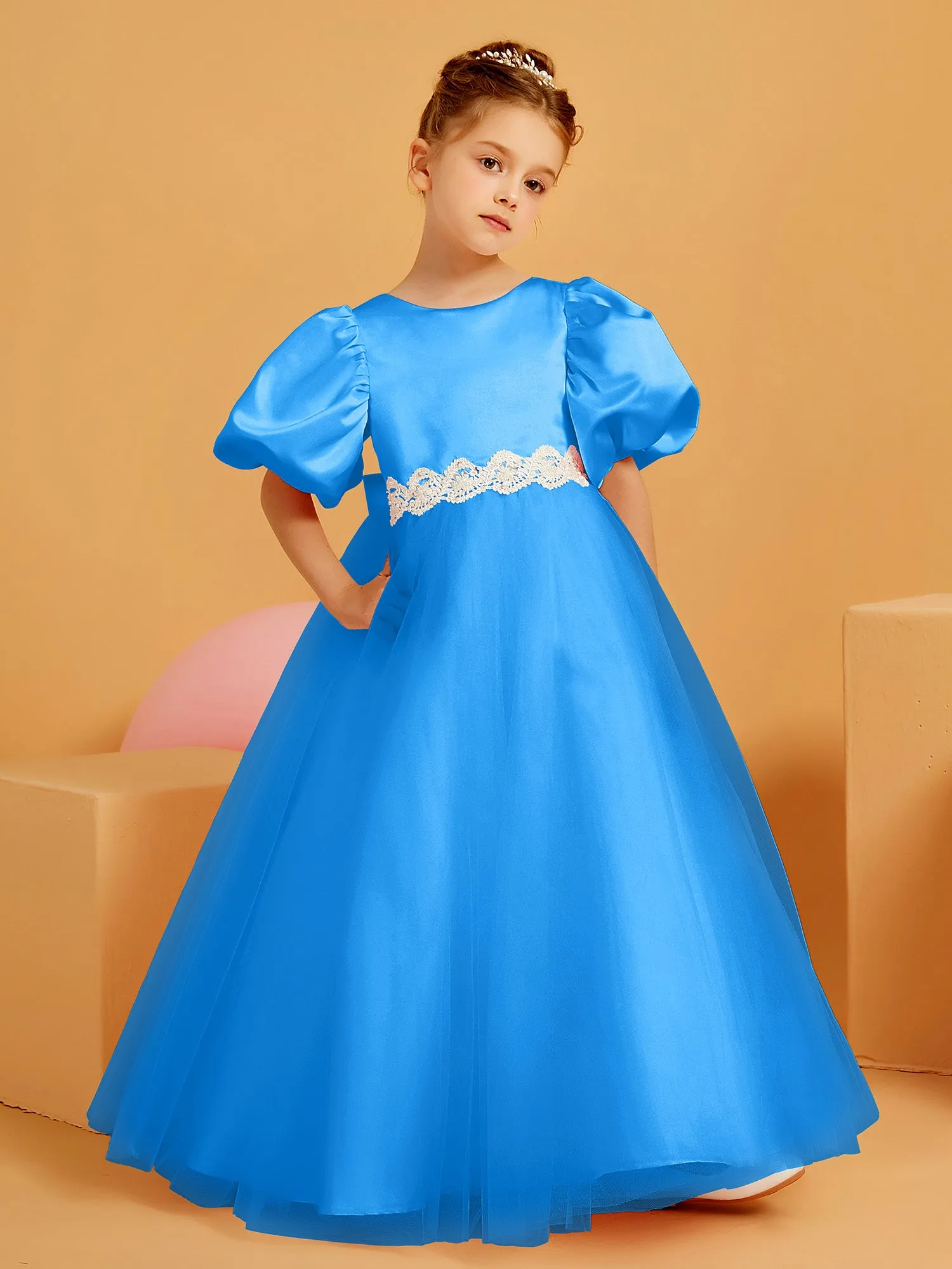 Ball-Gown/Princess Floor-Length Flower Girl Dress Ocean Blue