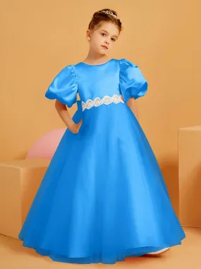 Ball-Gown/Princess Floor-Length Flower Girl Dress Ocean Blue