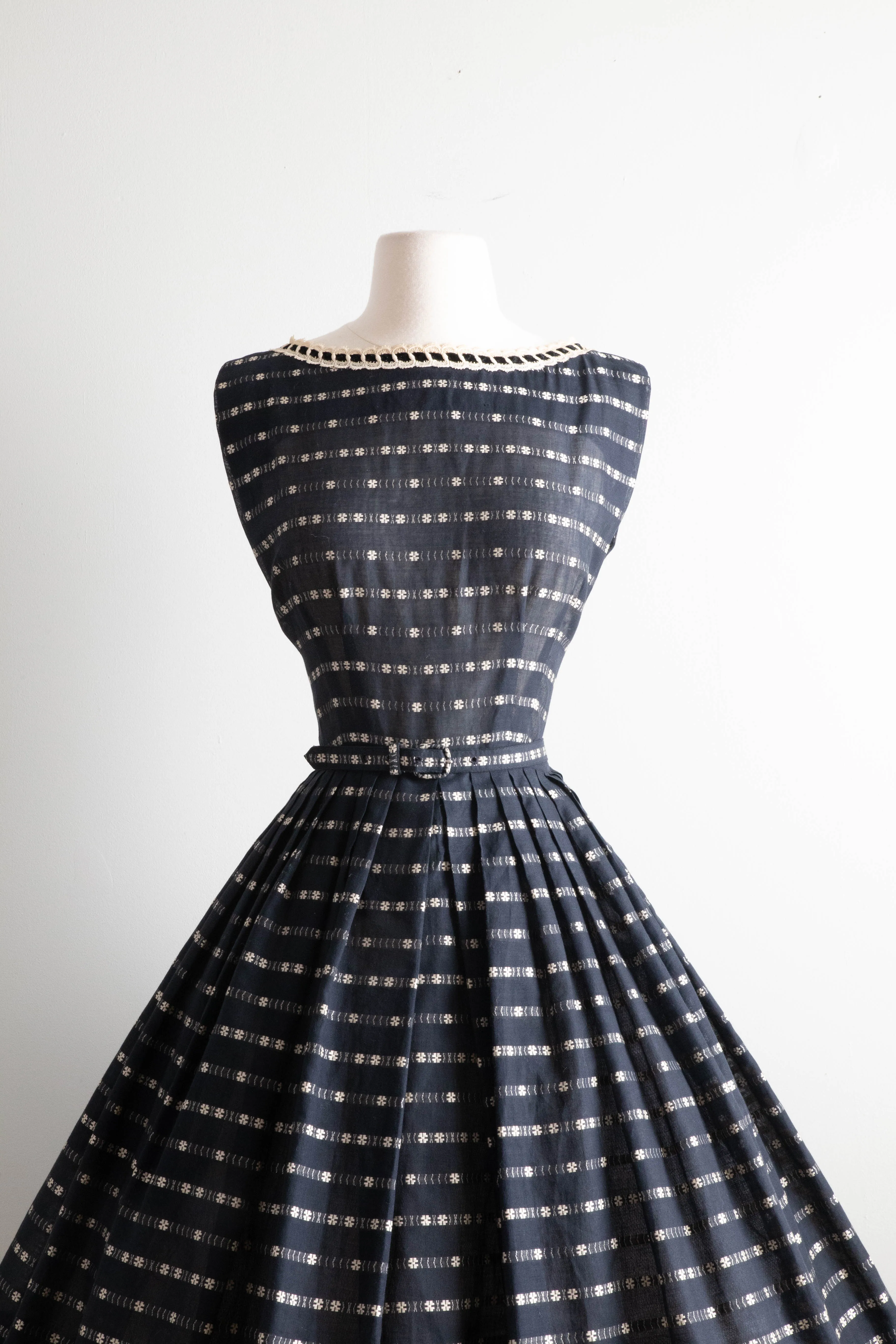 Beautiful 1950's R&K Crisp Navy Blue Cotton Dress / Medium