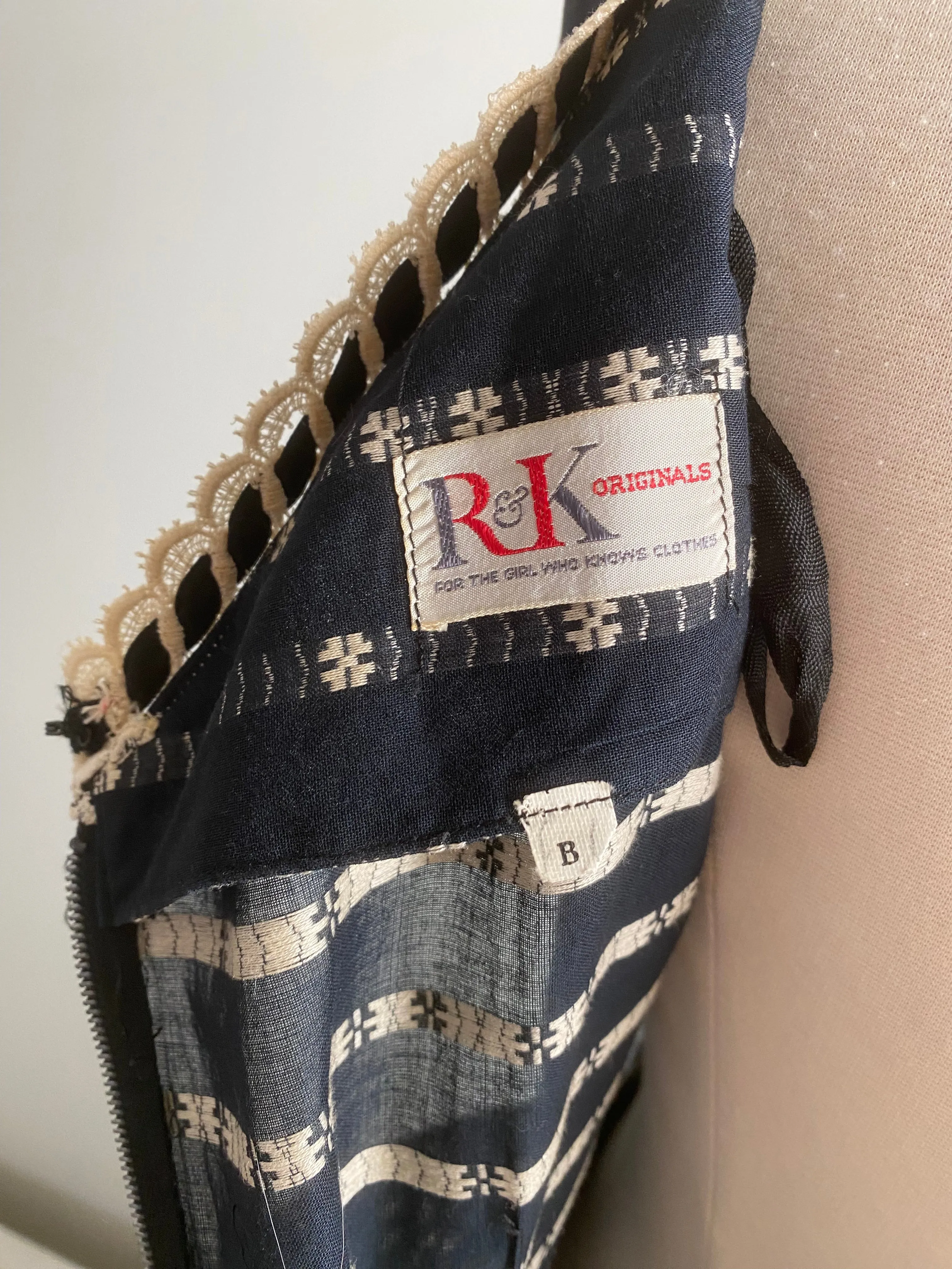 Beautiful 1950's R&K Crisp Navy Blue Cotton Dress / Medium