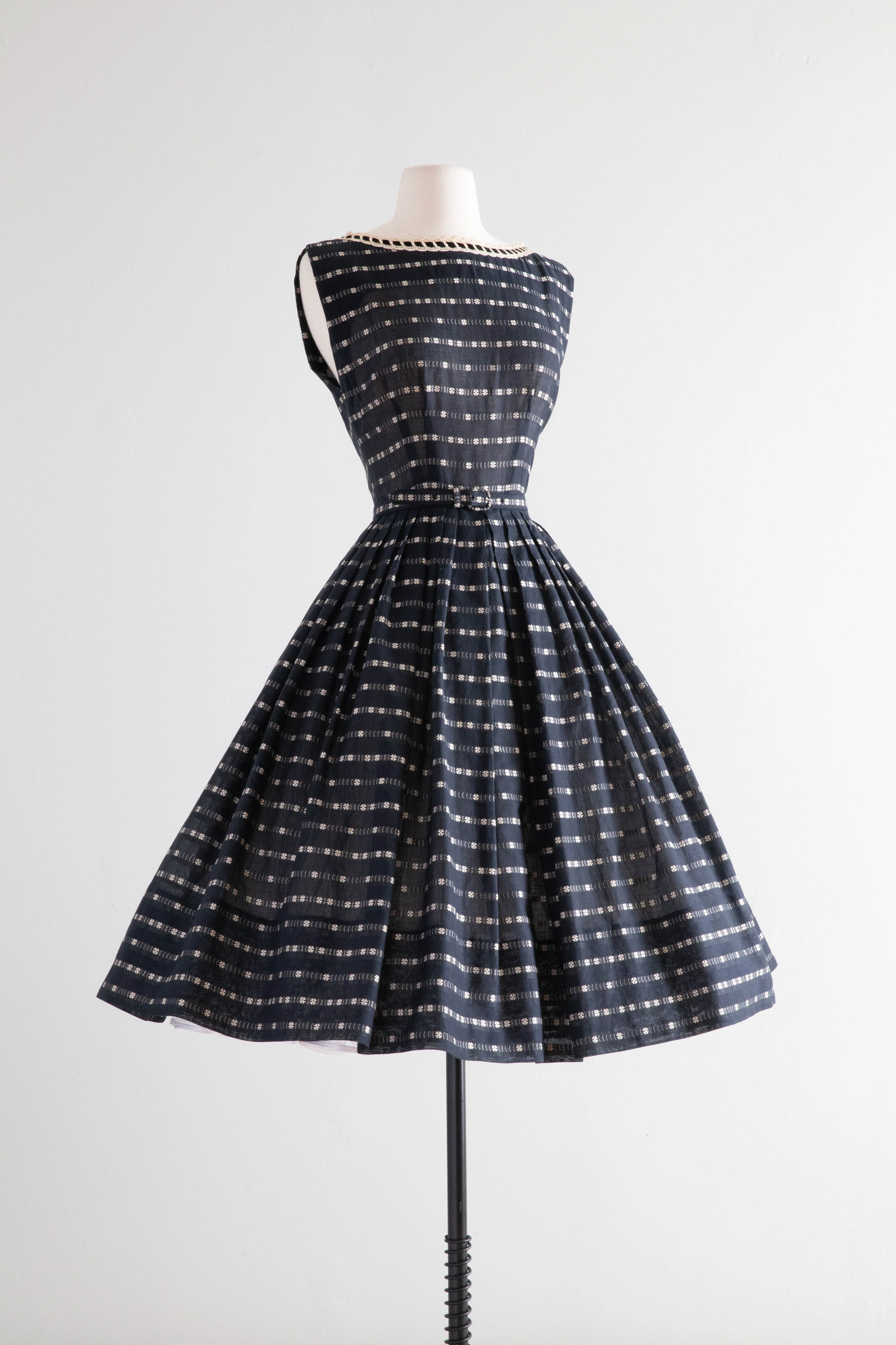 Beautiful 1950's R&K Crisp Navy Blue Cotton Dress / Medium