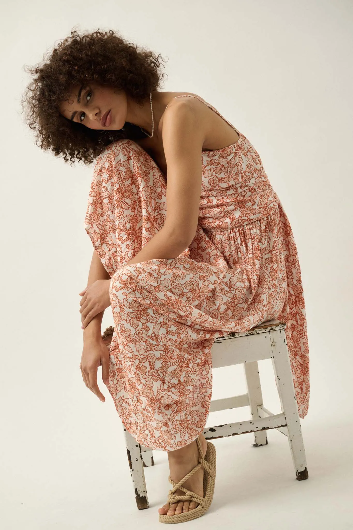 Beguiling Blossoms Floral Wrapped-Bodice Maxi Dress