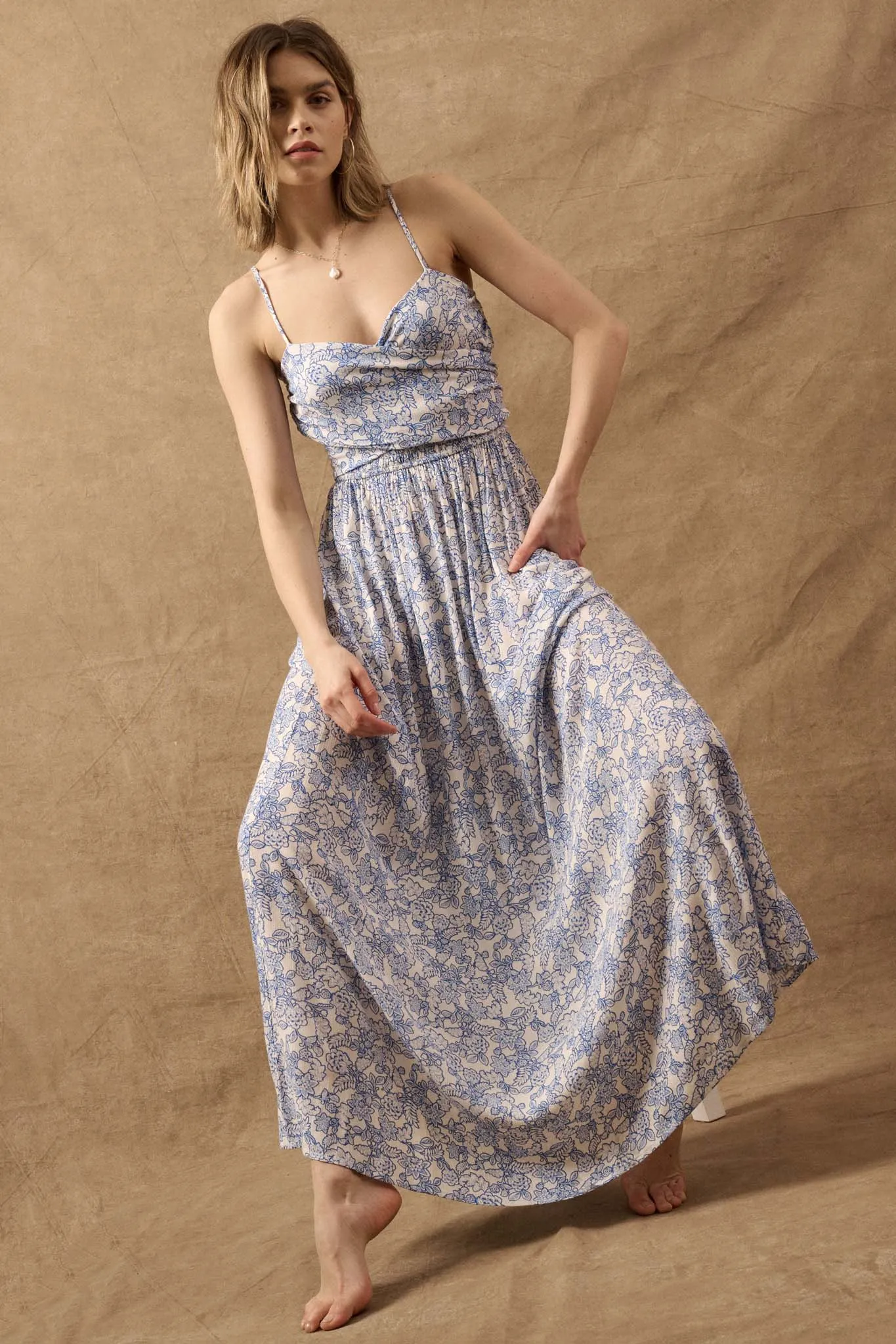 Beguiling Blossoms Floral Wrapped-Bodice Maxi Dress