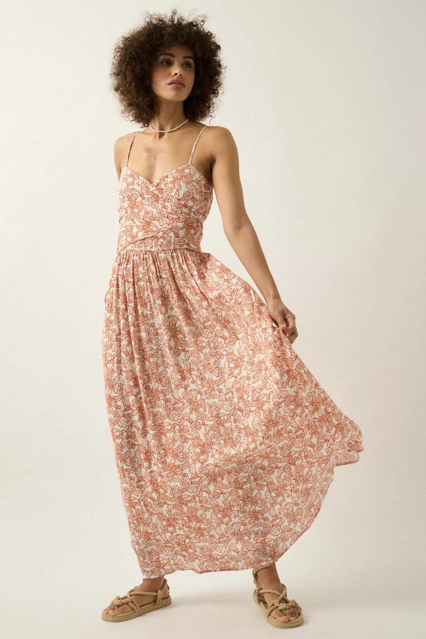 Beguiling Blossoms Floral Wrapped-Bodice Maxi Dress