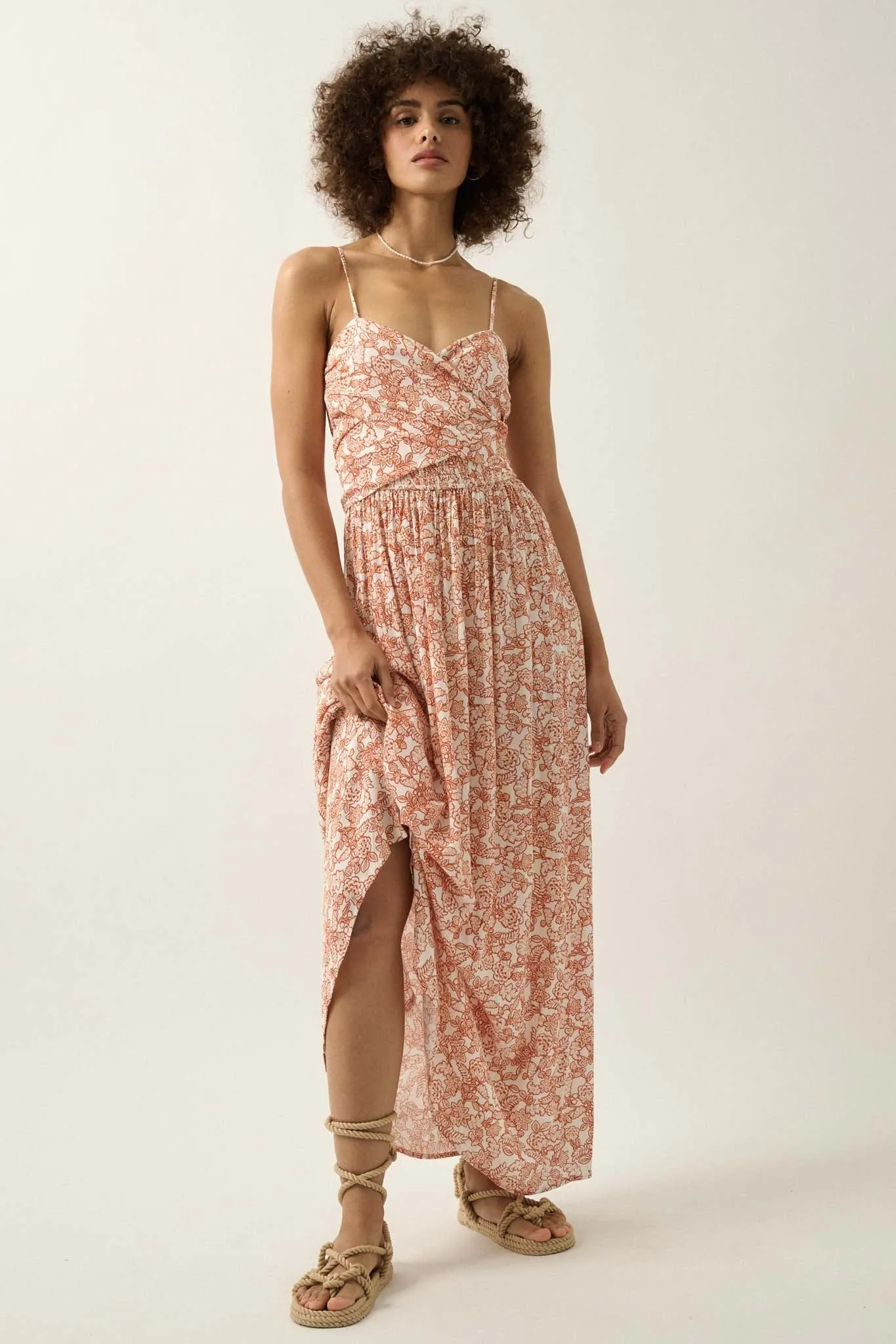 Beguiling Blossoms Floral Wrapped-Bodice Maxi Dress