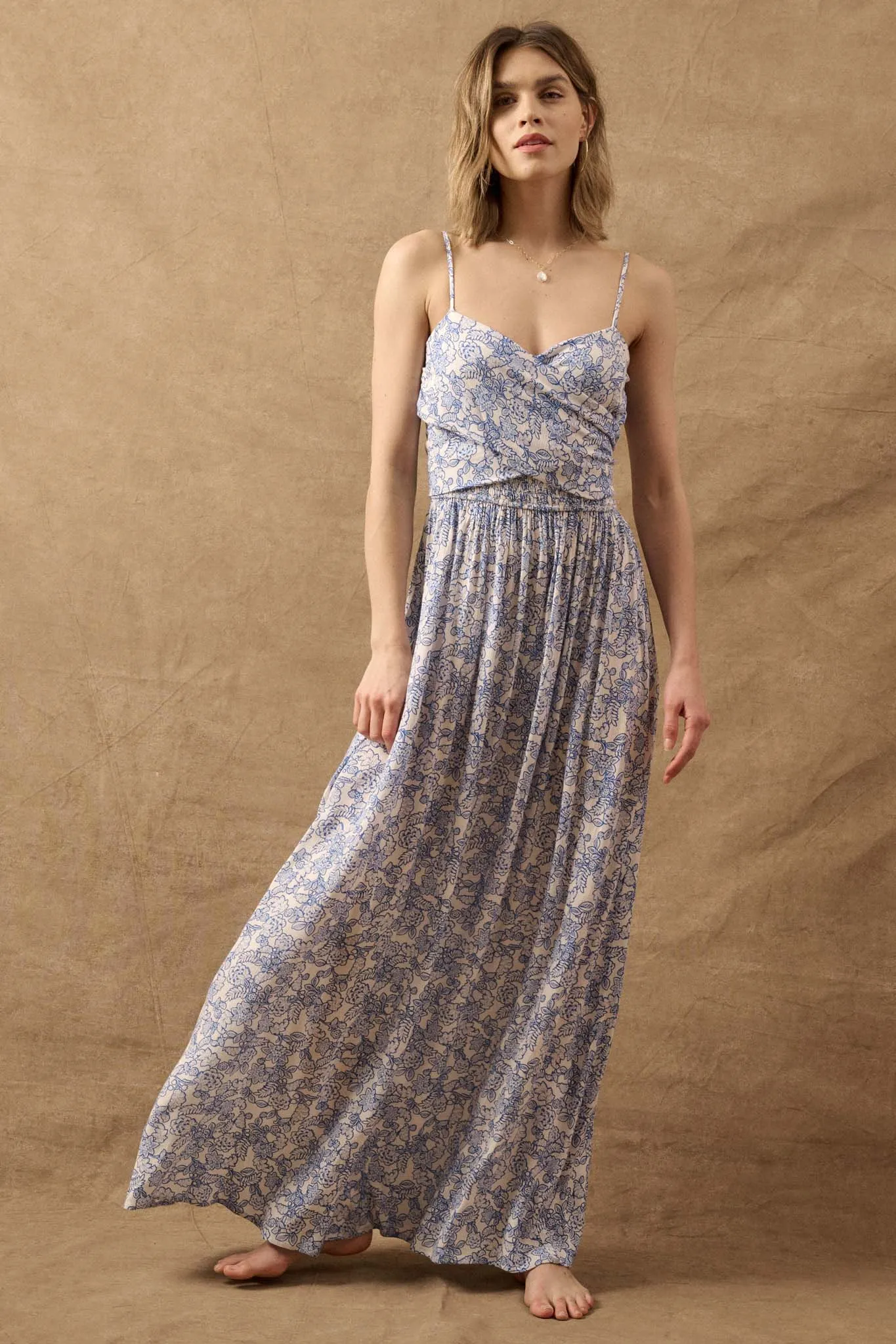Beguiling Blossoms Floral Wrapped-Bodice Maxi Dress