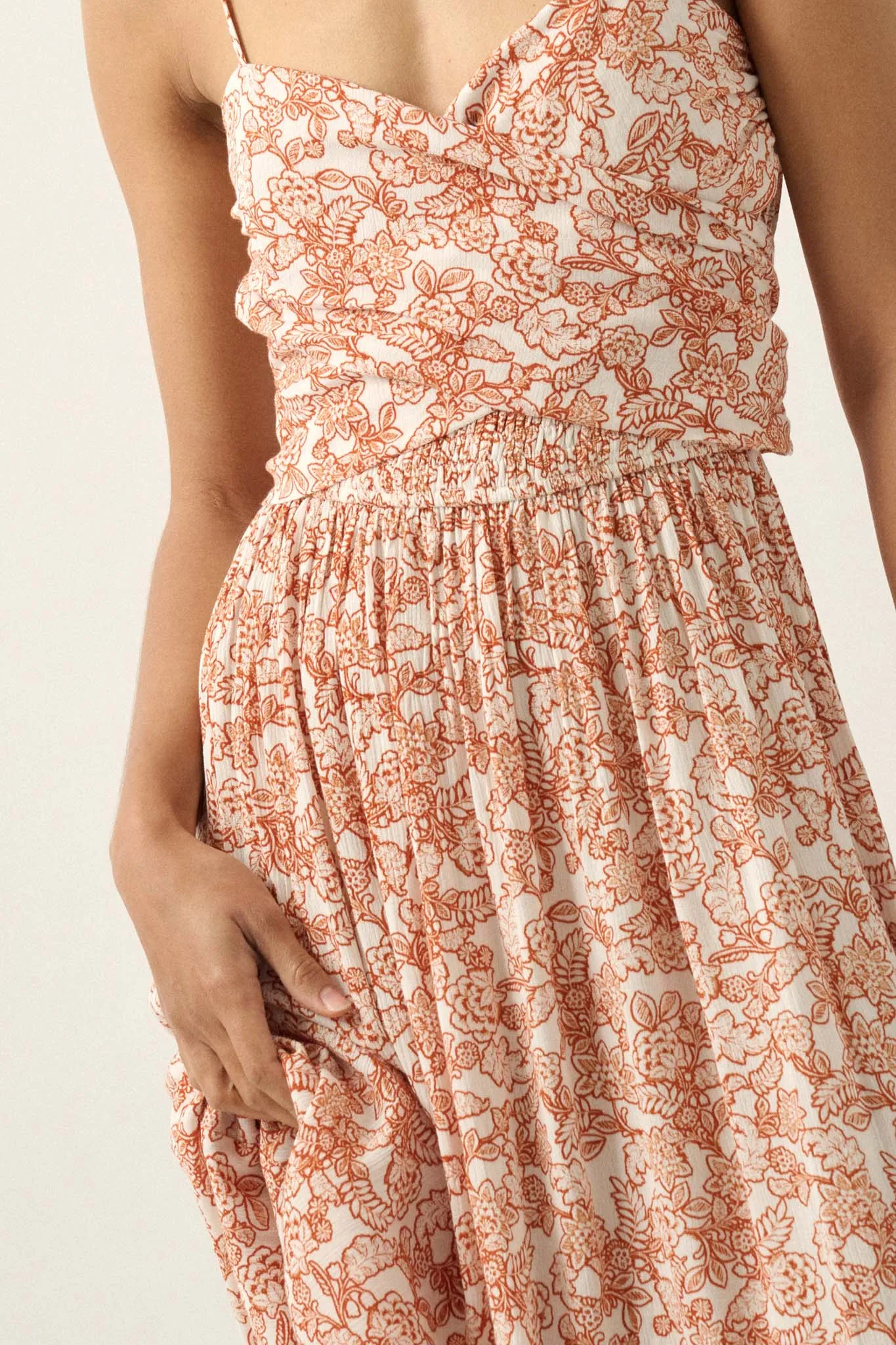 Beguiling Blossoms Floral Wrapped-Bodice Maxi Dress