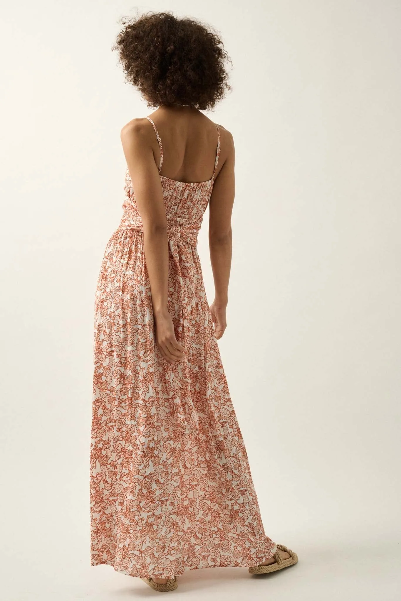Beguiling Blossoms Floral Wrapped-Bodice Maxi Dress