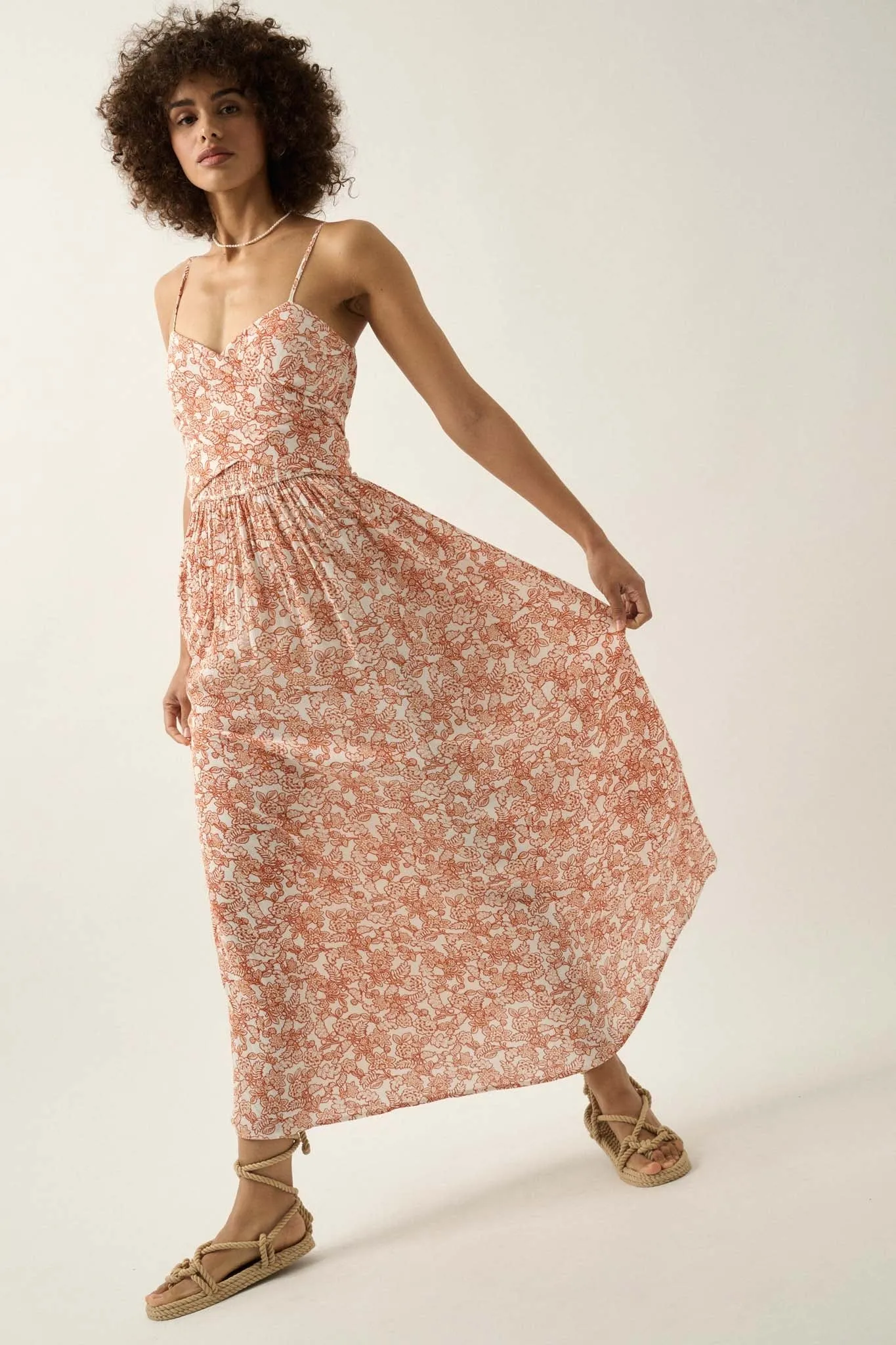 Beguiling Blossoms Floral Wrapped-Bodice Maxi Dress