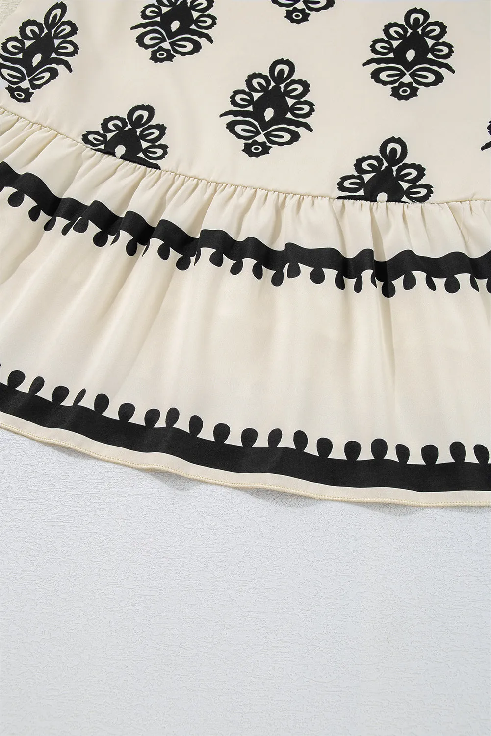 Beige Geometric Printed Sleeveless Hollowed Bowknot Back Mini Dress
