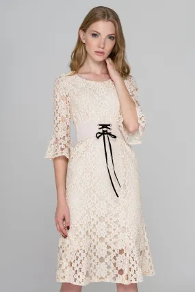 Beige Lace Corset Trumpet Midi Dress