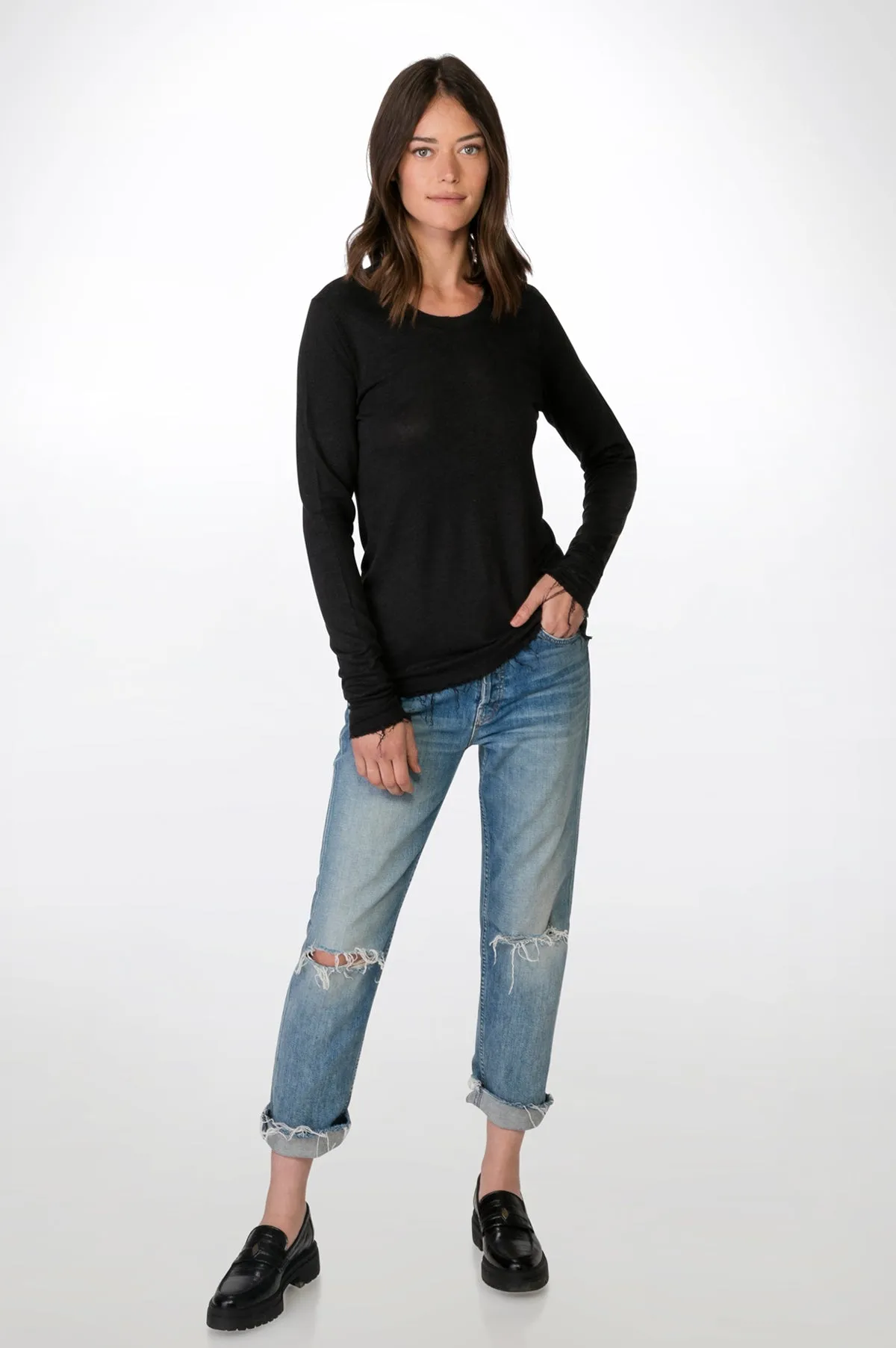 Black  Long Sleeves Linen T-Shirt