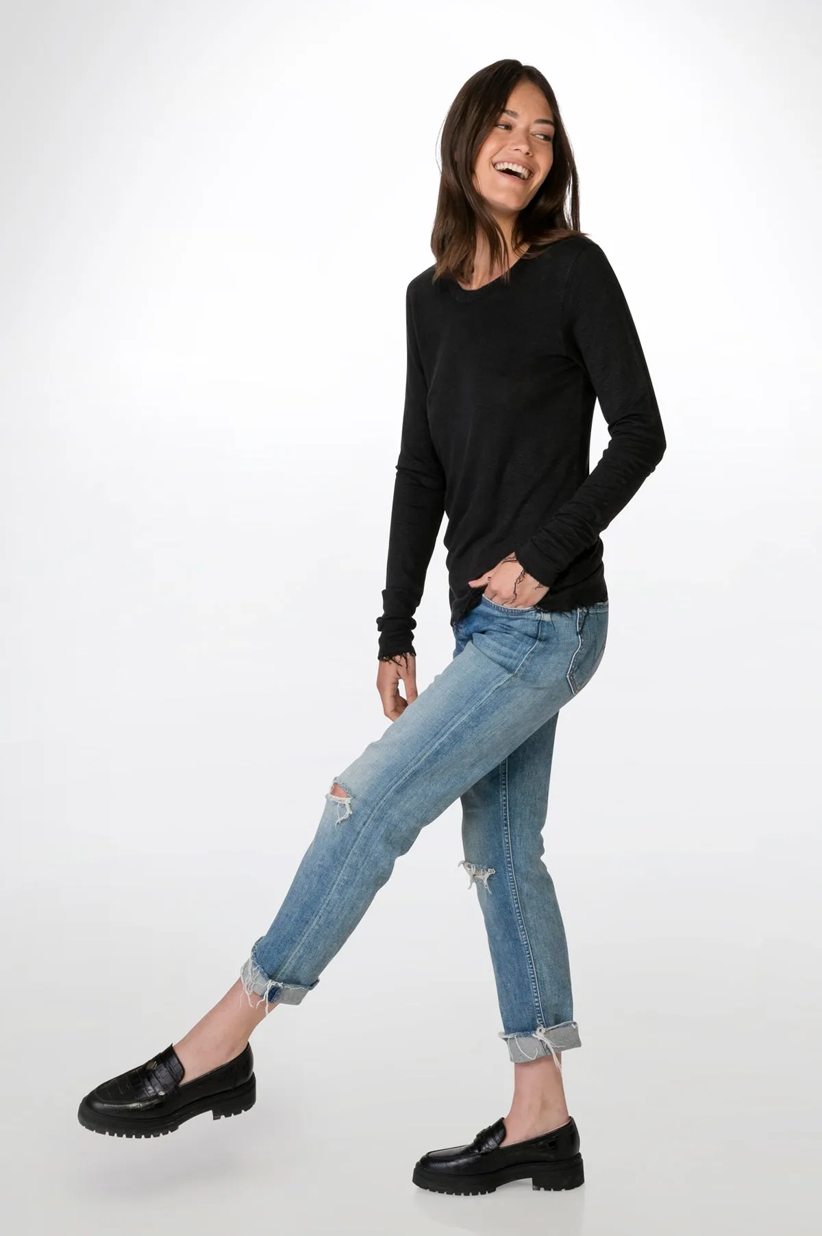 Black  Long Sleeves Linen T-Shirt